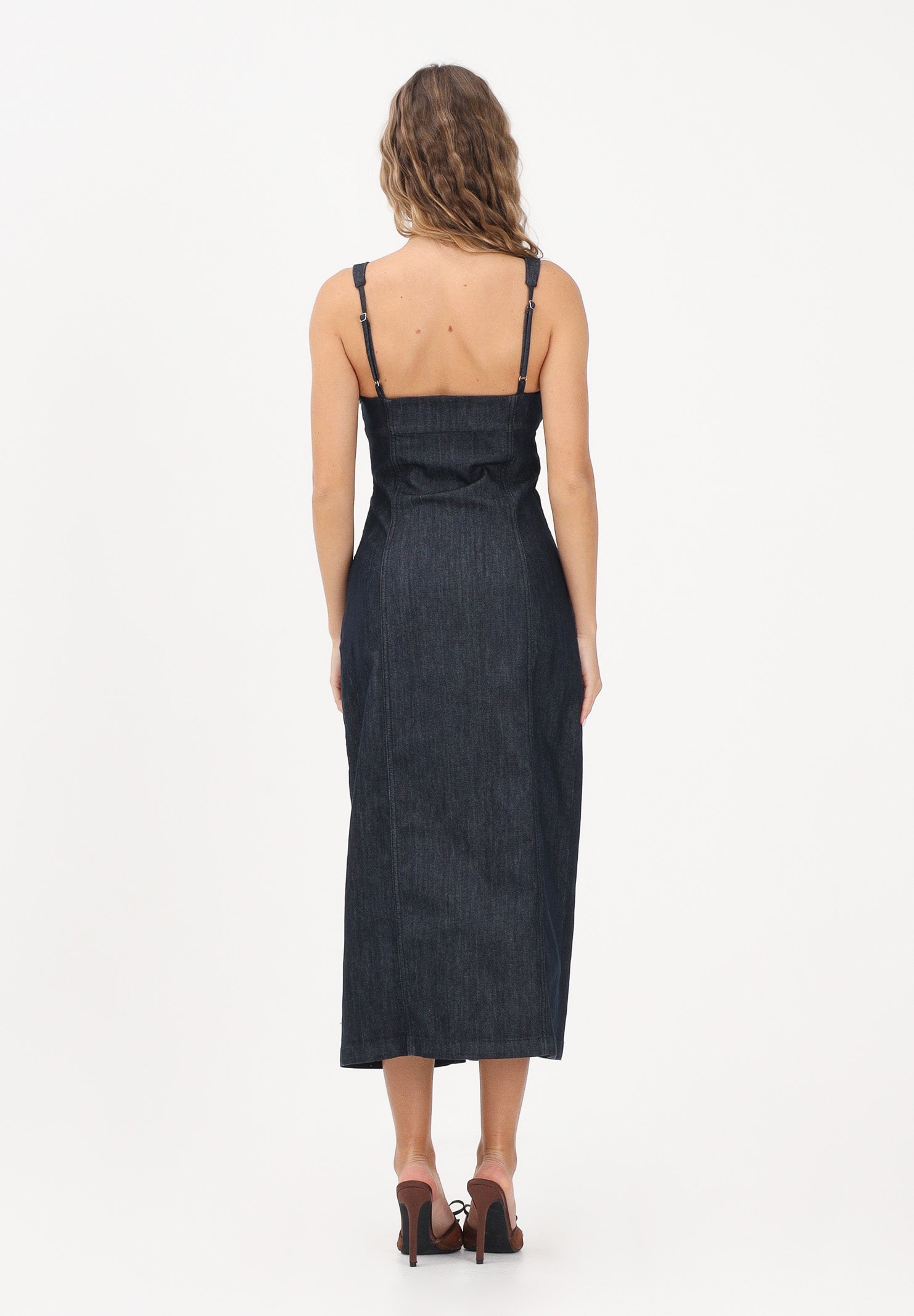VICOLO Abito midi in denim blu scuro da donna DAB5038 DERI VICOLO