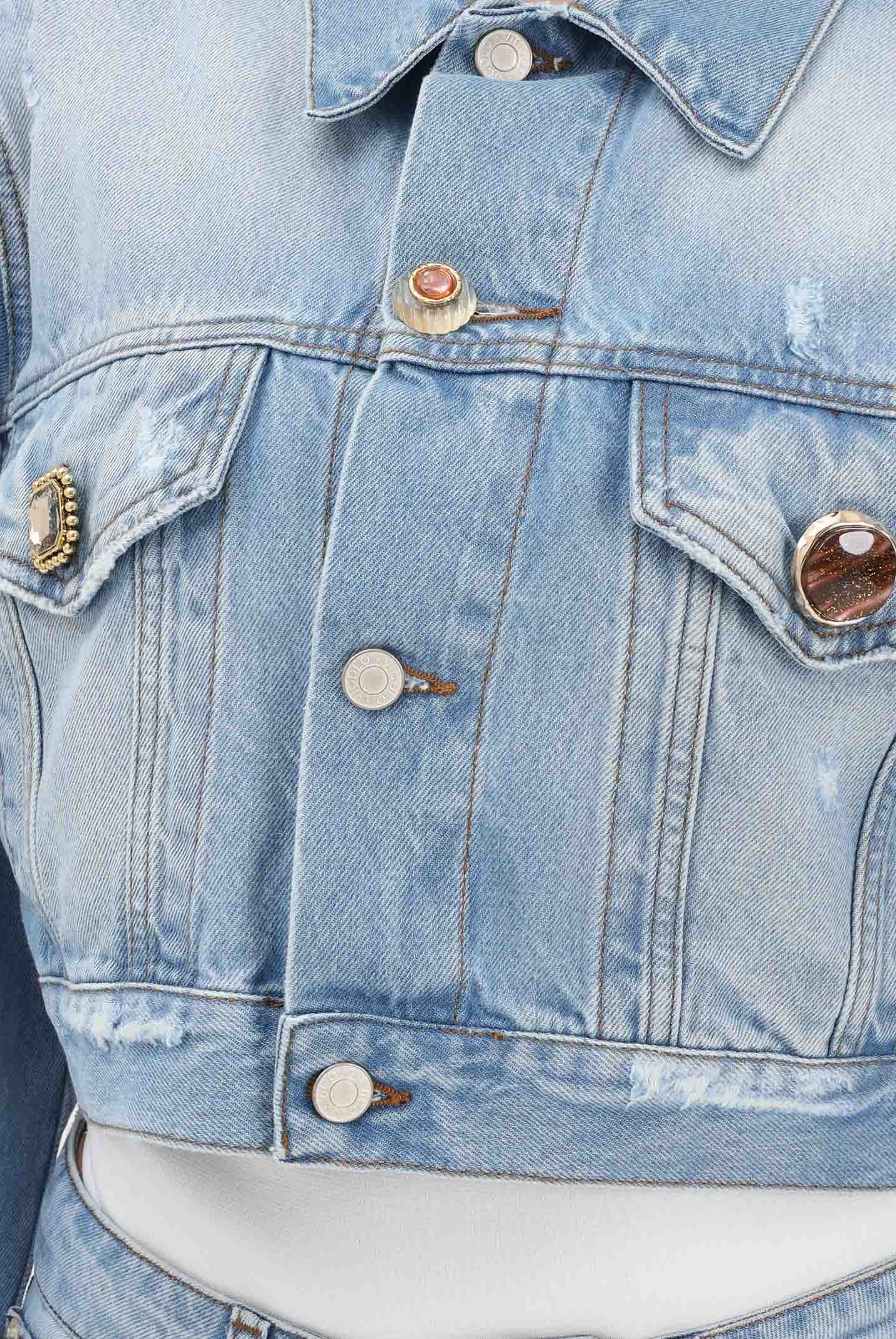 VICOLO Giubbotto in denim chiaro da donna con bottoni gioiello DAB5109 DECH VICOLO