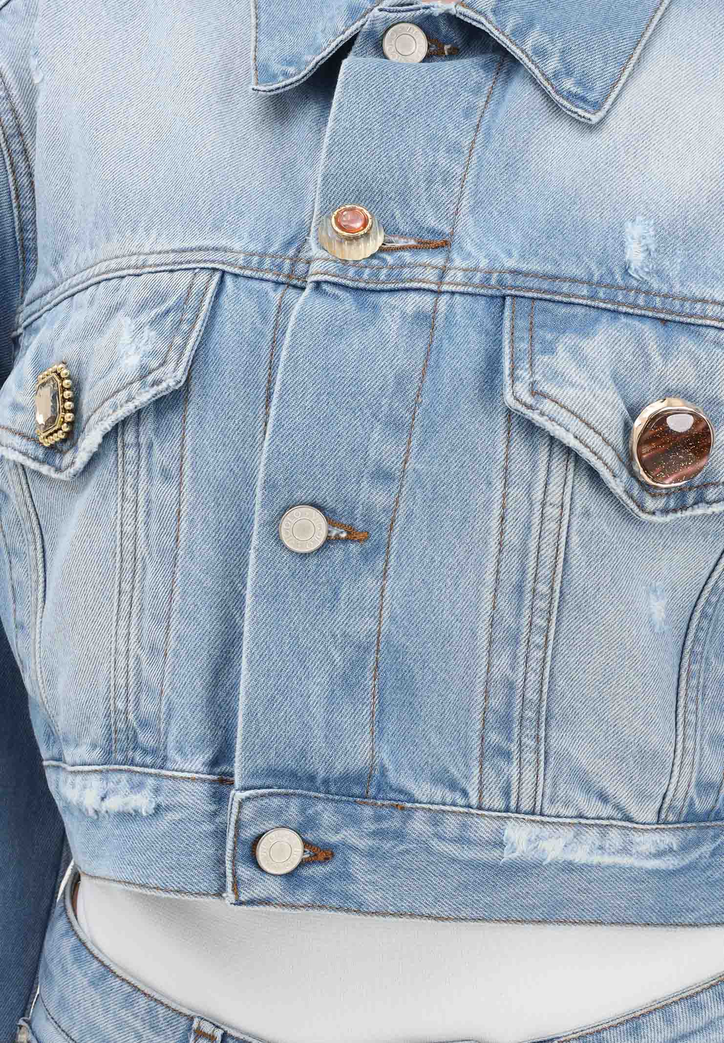 VICOLO Giubbotto in denim chiaro da donna con bottoni gioiello DAB5109 DECH VICOLO