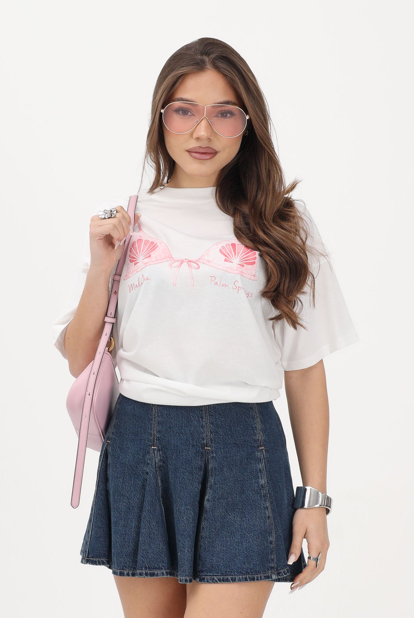 VICOLO T-shirt a manica corta bianca da donna con stampa RAB0534 02 VICOLO