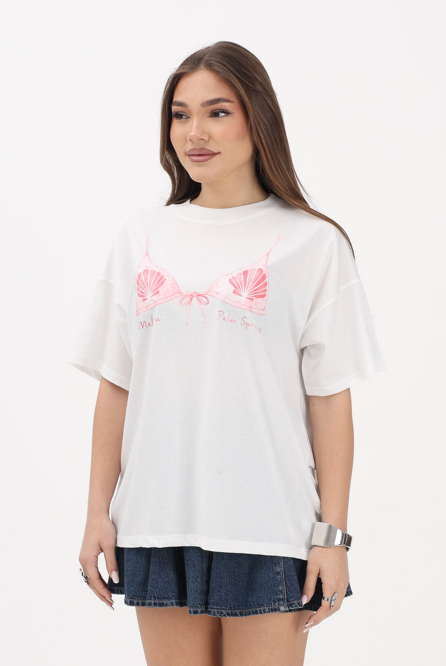 VICOLO T-shirt a manica corta bianca da donna con stampa RAB0534 02 VICOLO