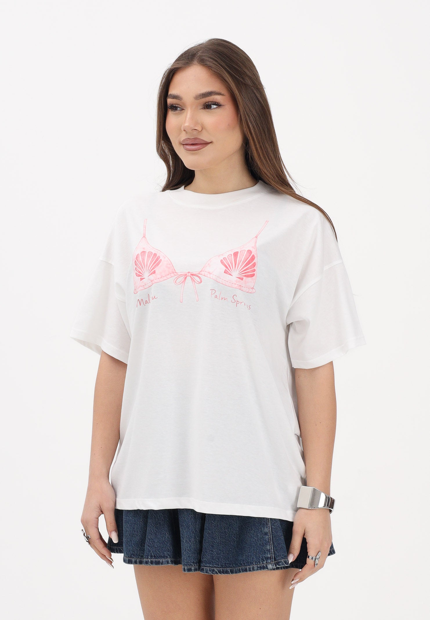 VICOLO T-shirt a manica corta bianca da donna con stampa RAB0534 02 VICOLO