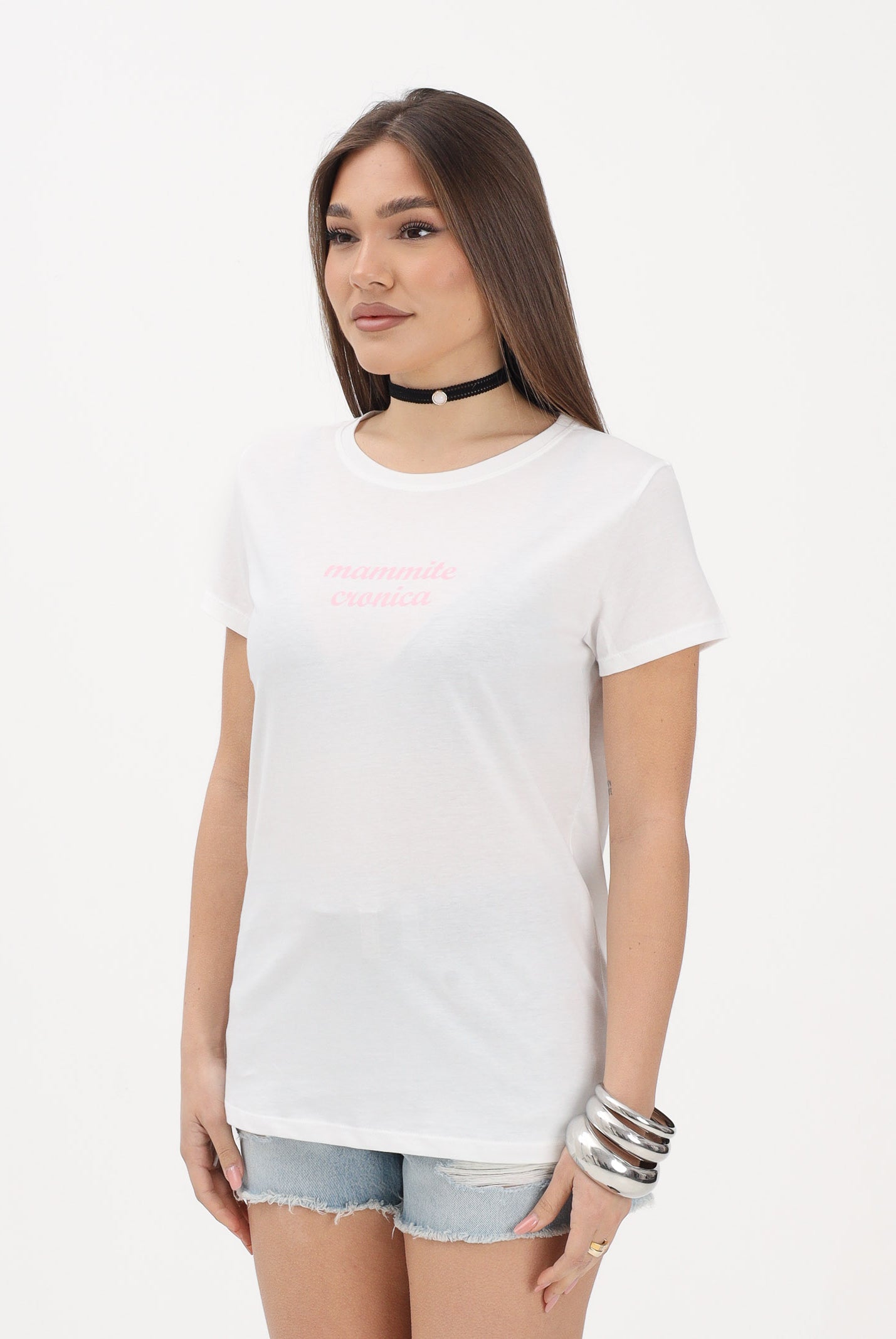 VICOLO T-shirt a manica corta bianca da donna con stampa "Mammite cronica" RAB0717 02 VICOLO