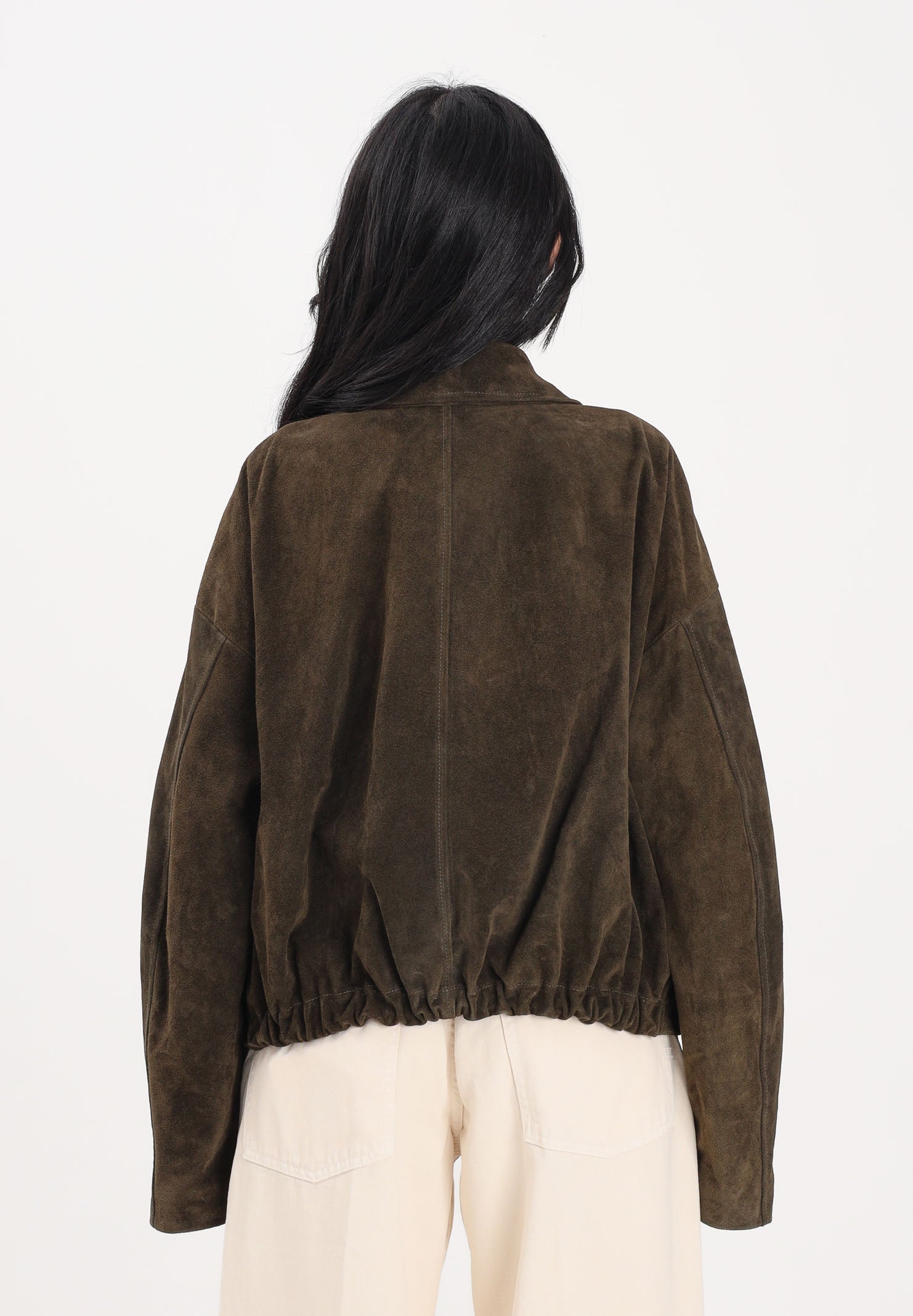 VICOLO Giubbotto in pelle scamosciata verde militare da donna TAB0171 ABU19 VICOLO