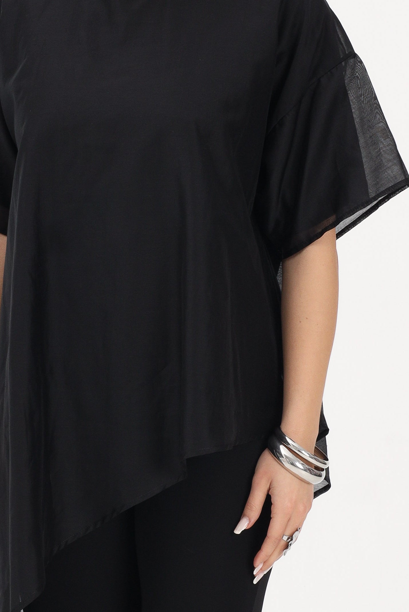 VICOLO T-shirt a manica corta nera da donna in tessuto velato UAB018 NE VICOLO