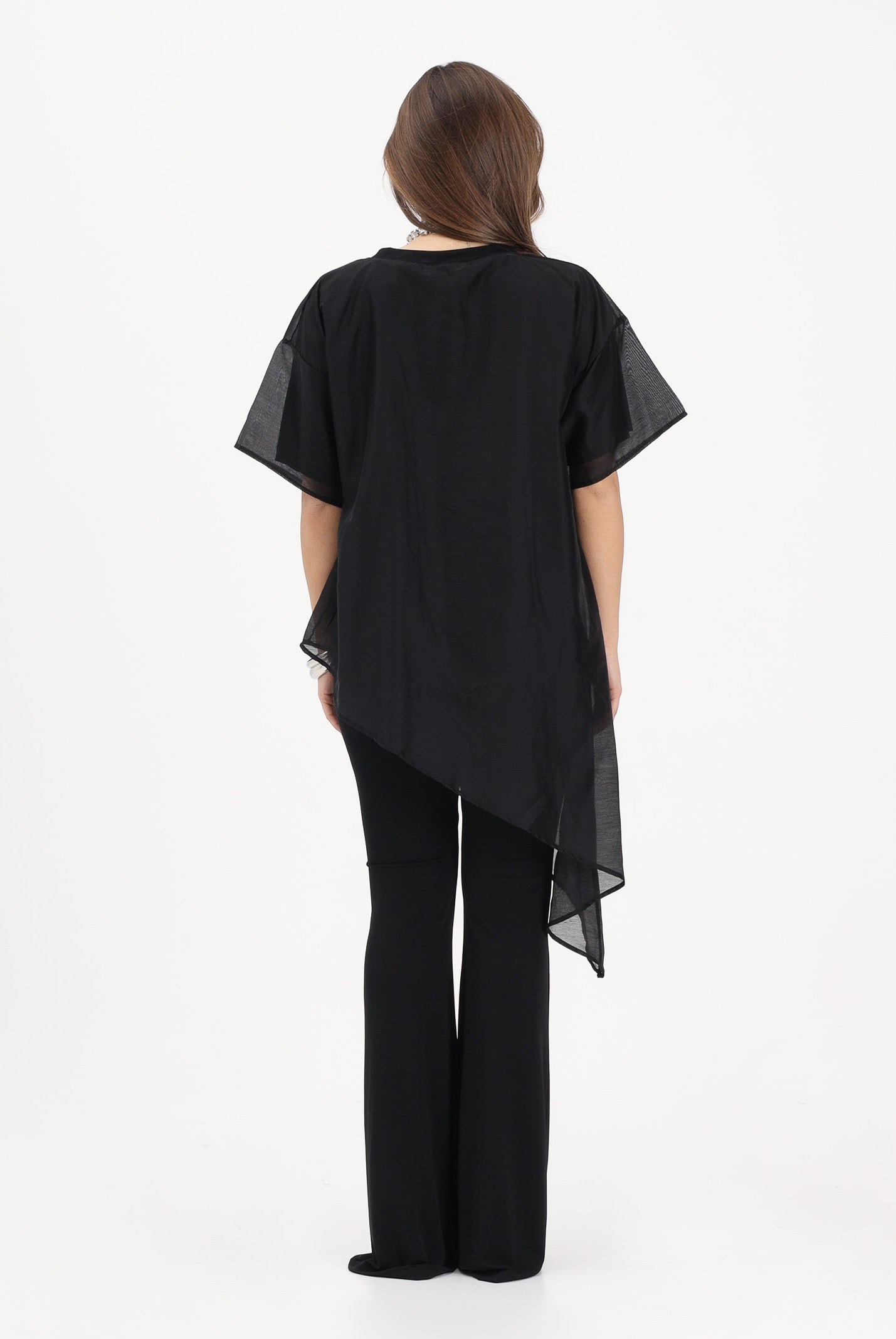 VICOLO T-shirt a manica corta nera da donna in tessuto velato UAB018 NE VICOLO