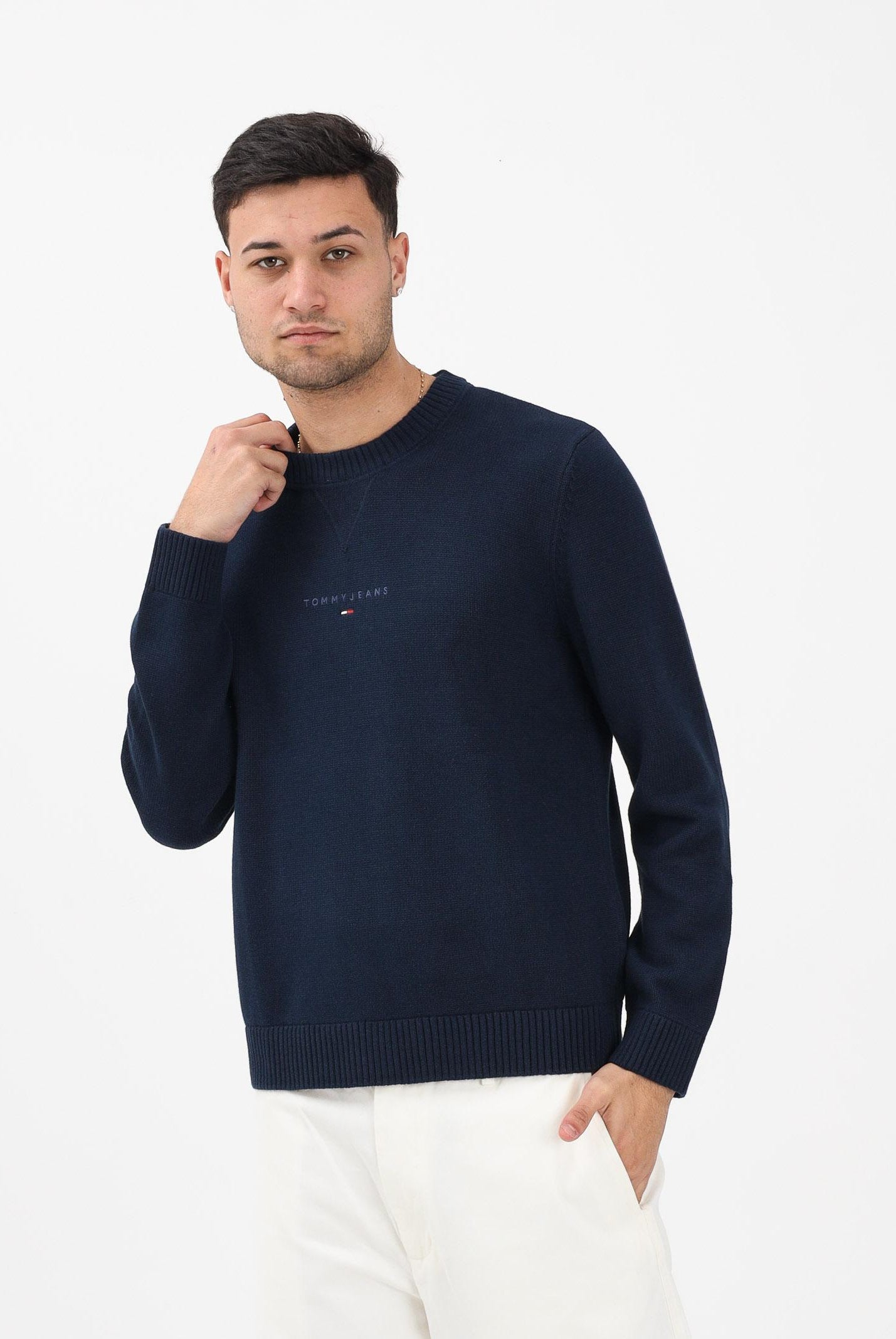 TOMMY JEANS Maglioncino girocollo blu da uomo con logo DM0DM22352 C1G TOMMY JEANS