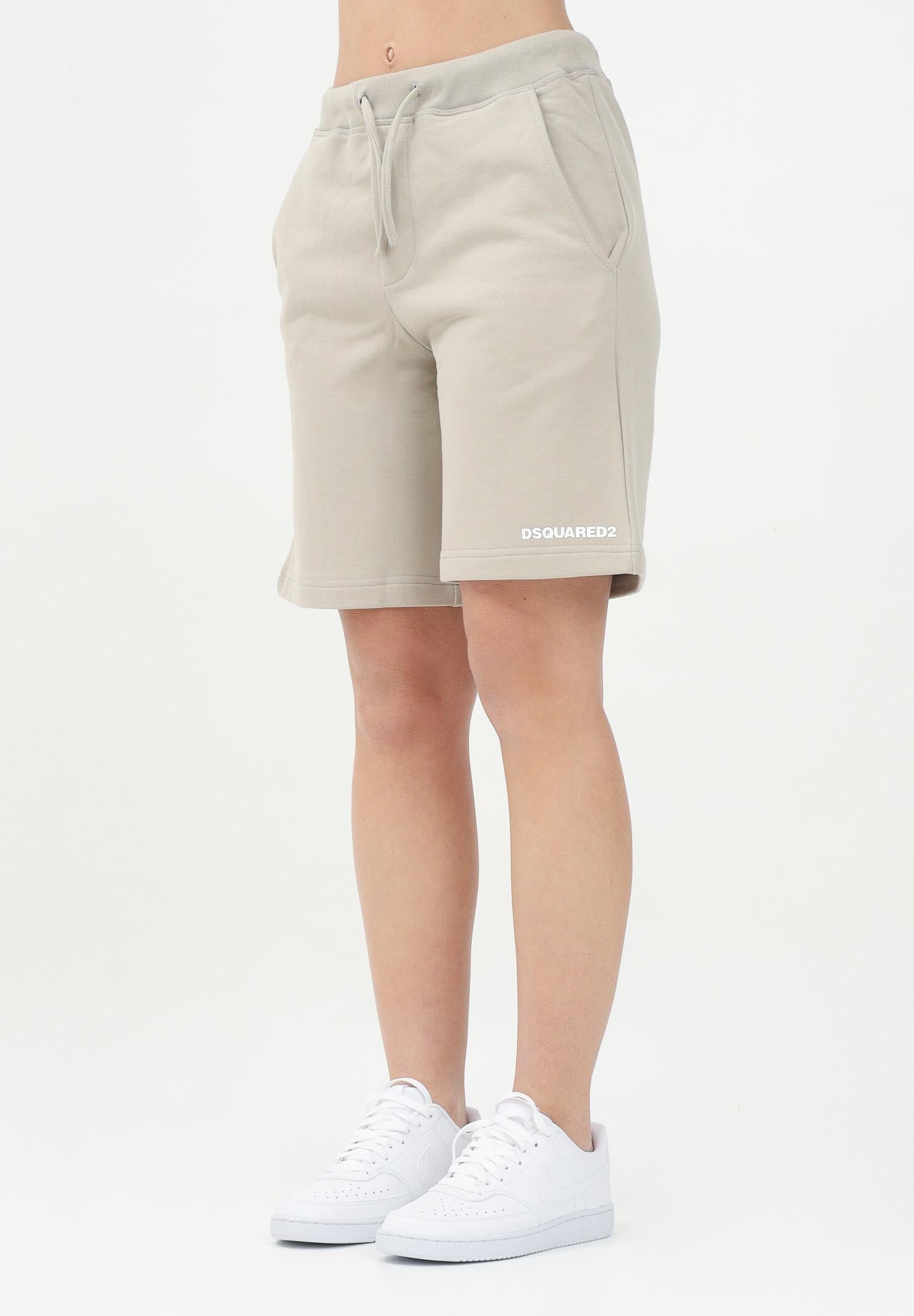 DSQUARED2 Shorts sportivo beige per donna, ragazzi e bambini con stampa logo DQ2738D0094 DQ717 DSQUARED2