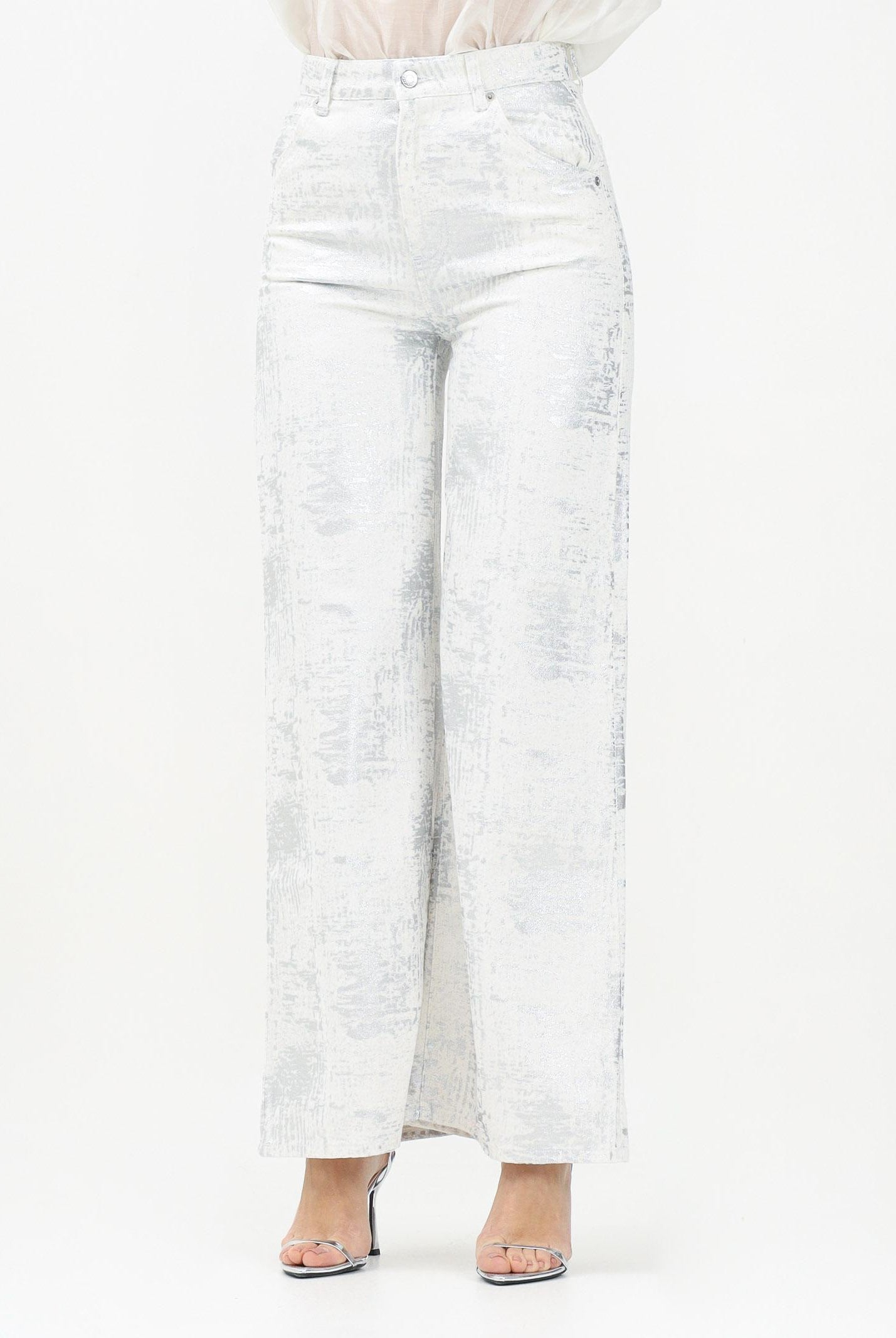 VICOLO Jeans a palazzo bianco da donna con dettagli argento DD5128 AAR VICOLO