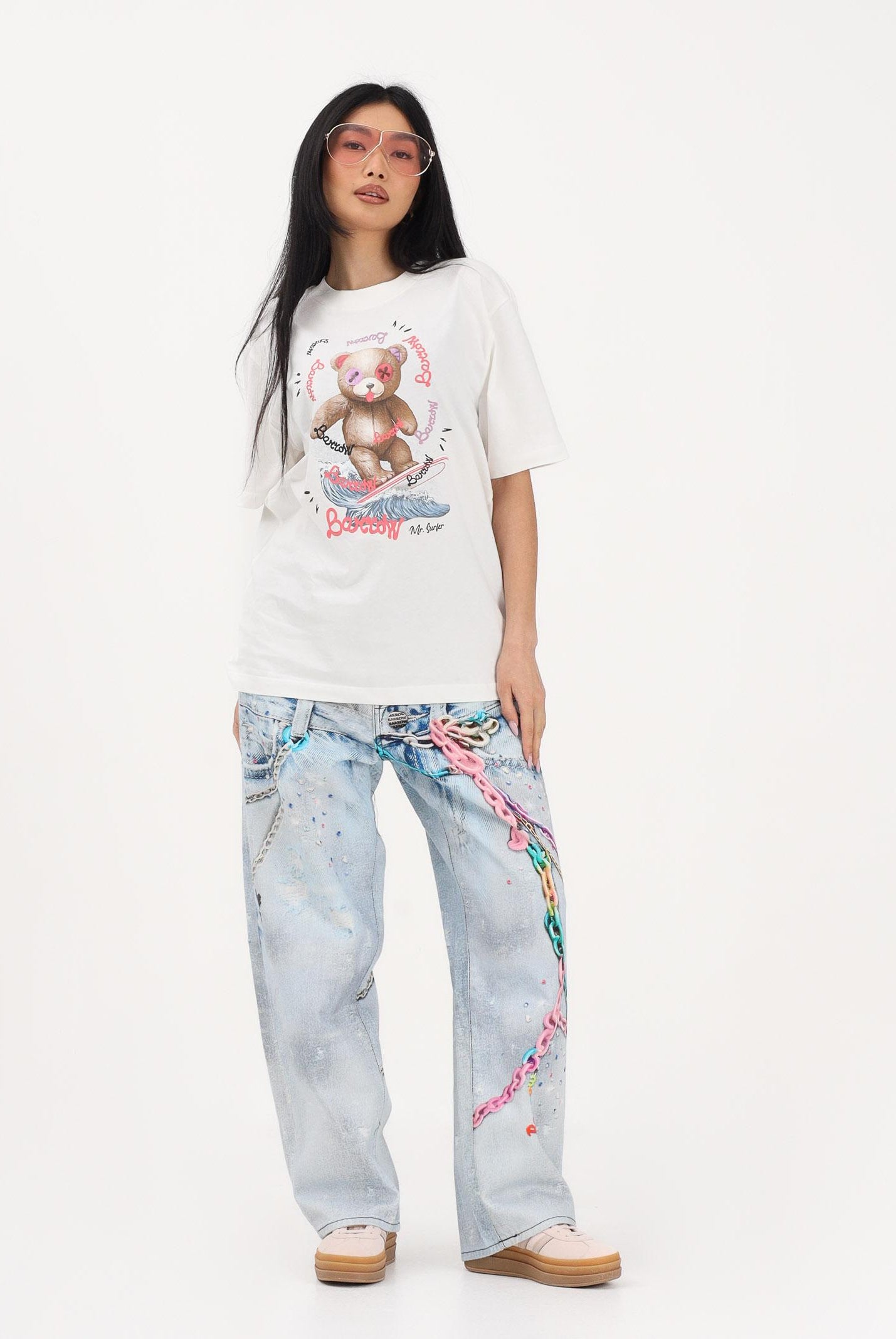 BARROW Jeans in denim chiaro per uomo e donna con stampe S6BWUADP040 126 BARROW