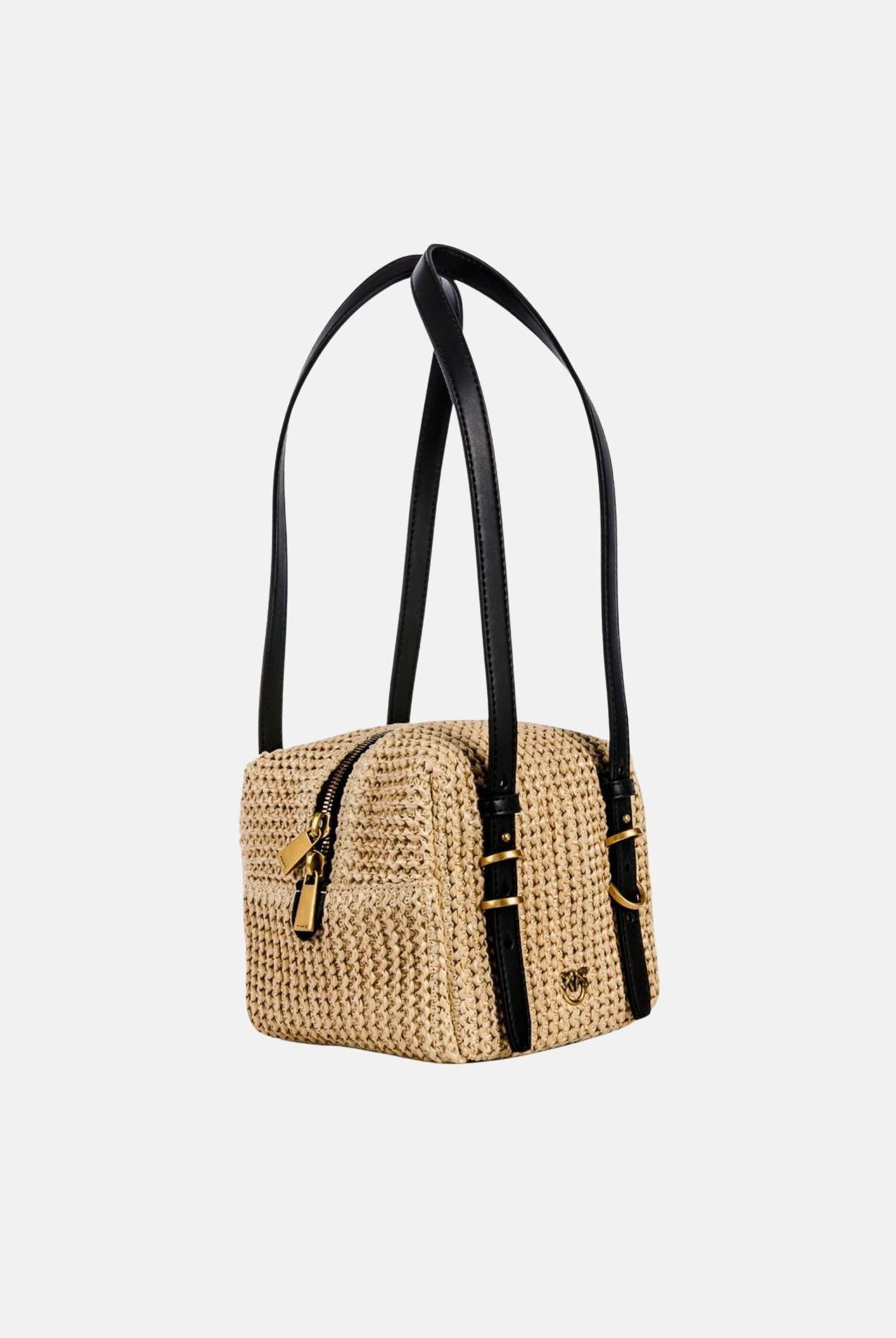 PINKO Borsa a spalla CUBIC in rafia beige da donna 106465A391 C24Q PINKO