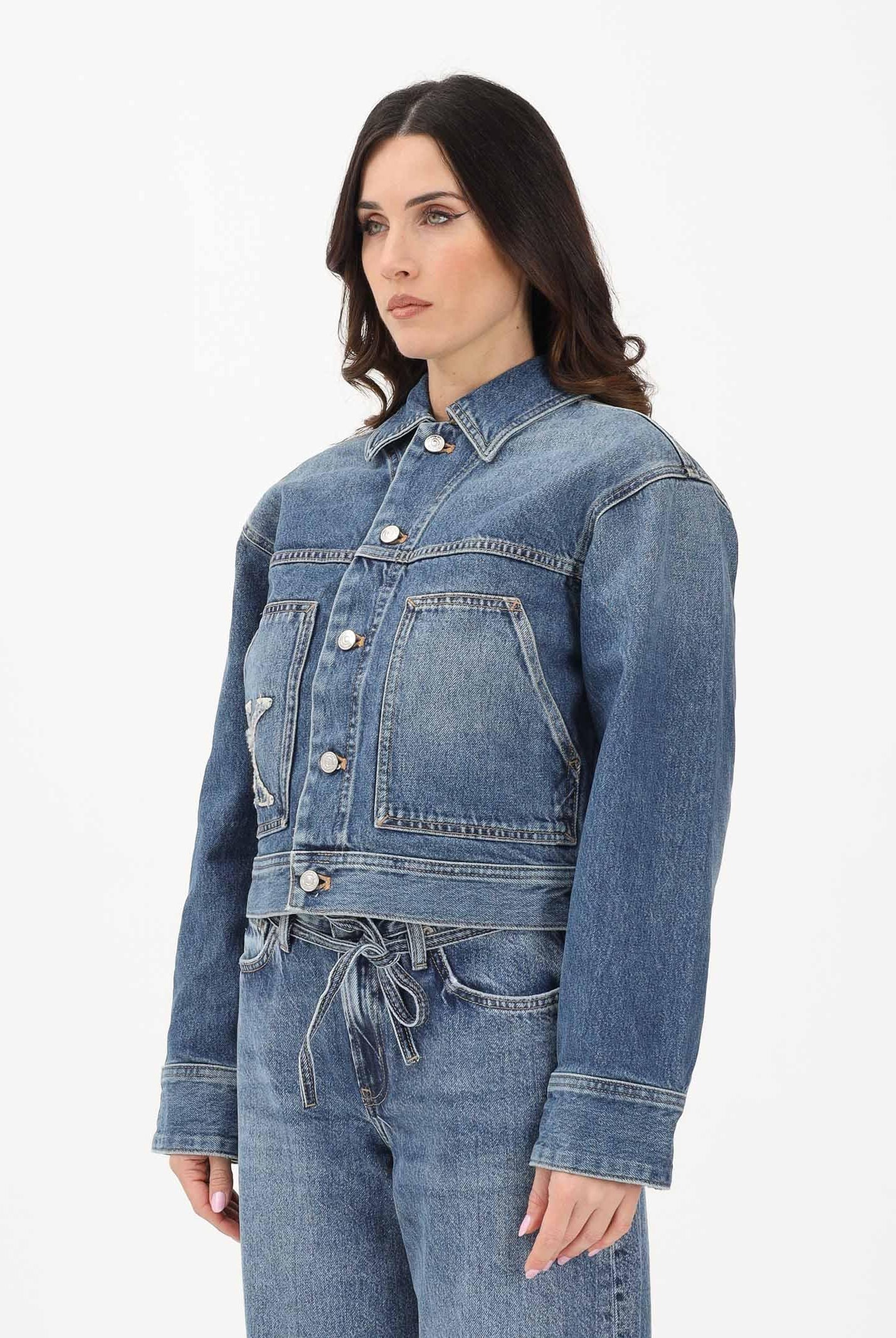 CALVIN KLEIN JEANS Giubbotto in denim medio da donna con logo LV047E906G3NL . CALVIN KLEIN JEANS