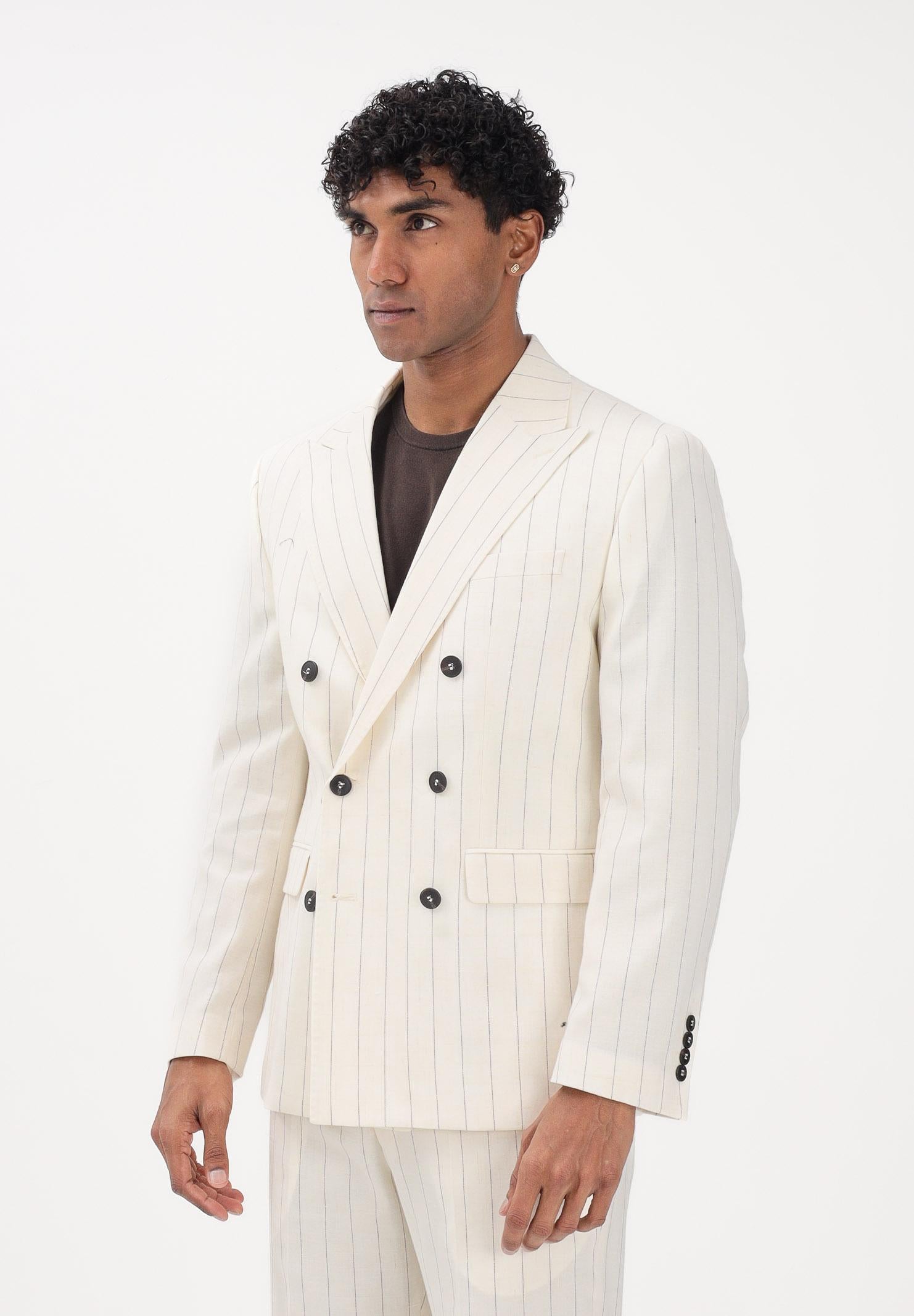 SELECTED HOMME Giacca doppiopetto panna da uomo realizzata con elegante gessatura verticale 16100652 EG SELECTED HOMME