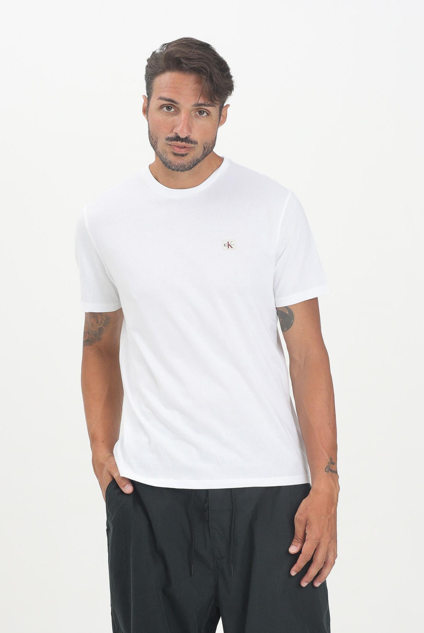 CALVIN KLEIN JEANS T-shirt a manica corta bianca da uomo con stemma logo LV04RC272GYAF CALVIN KLEIN JEANS