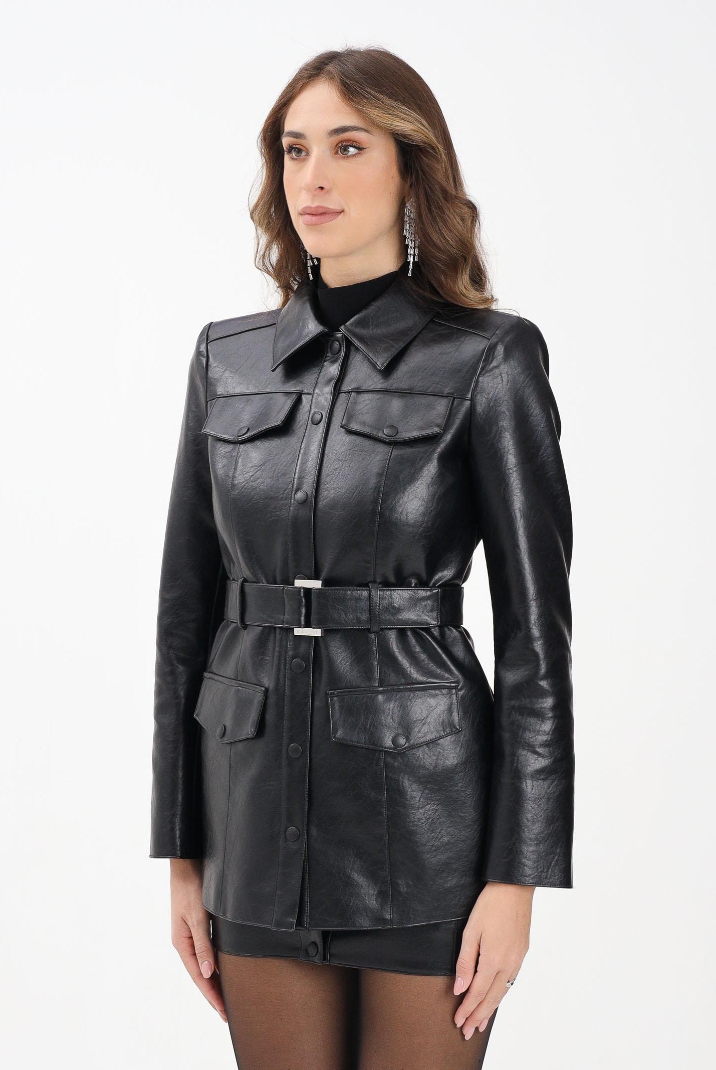 PATRIZIA PEPE Trench corto in tessuto spalmato nero da donna 8O0200E070 K103 PATRIZIA PEPE