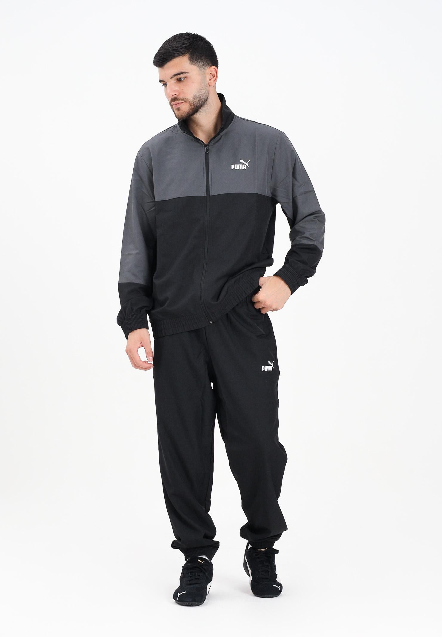 PUMA Tuta in tessuto a blocchi di colore nera e grigia da uomo 688173 01 PUMA