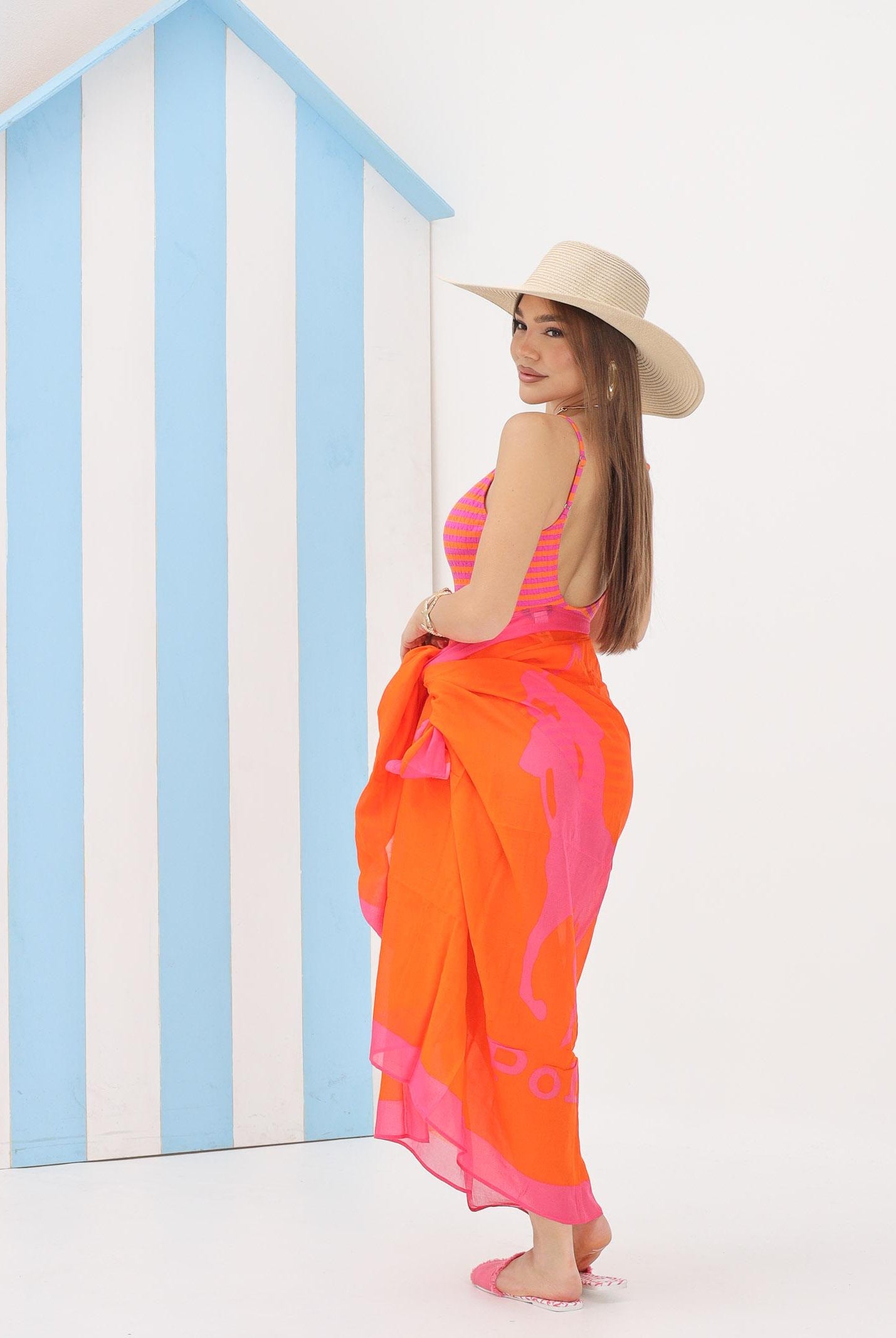 RALPH LAUREN Pareo arancione e fucsia da donna con stampa 21603385 OR RALPH LAUREN