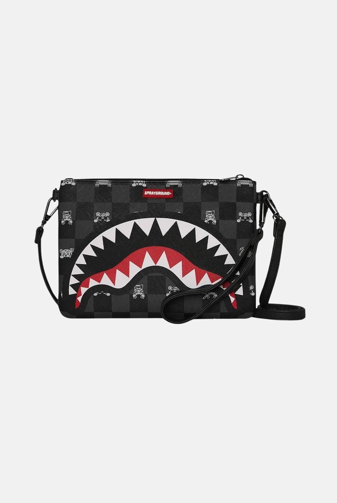 SPRAYGROUND Pochette GRAY PEEKING CHARACTER CHECK nera per uomo e donna 910B8915NSZ . SPRAYGROUND