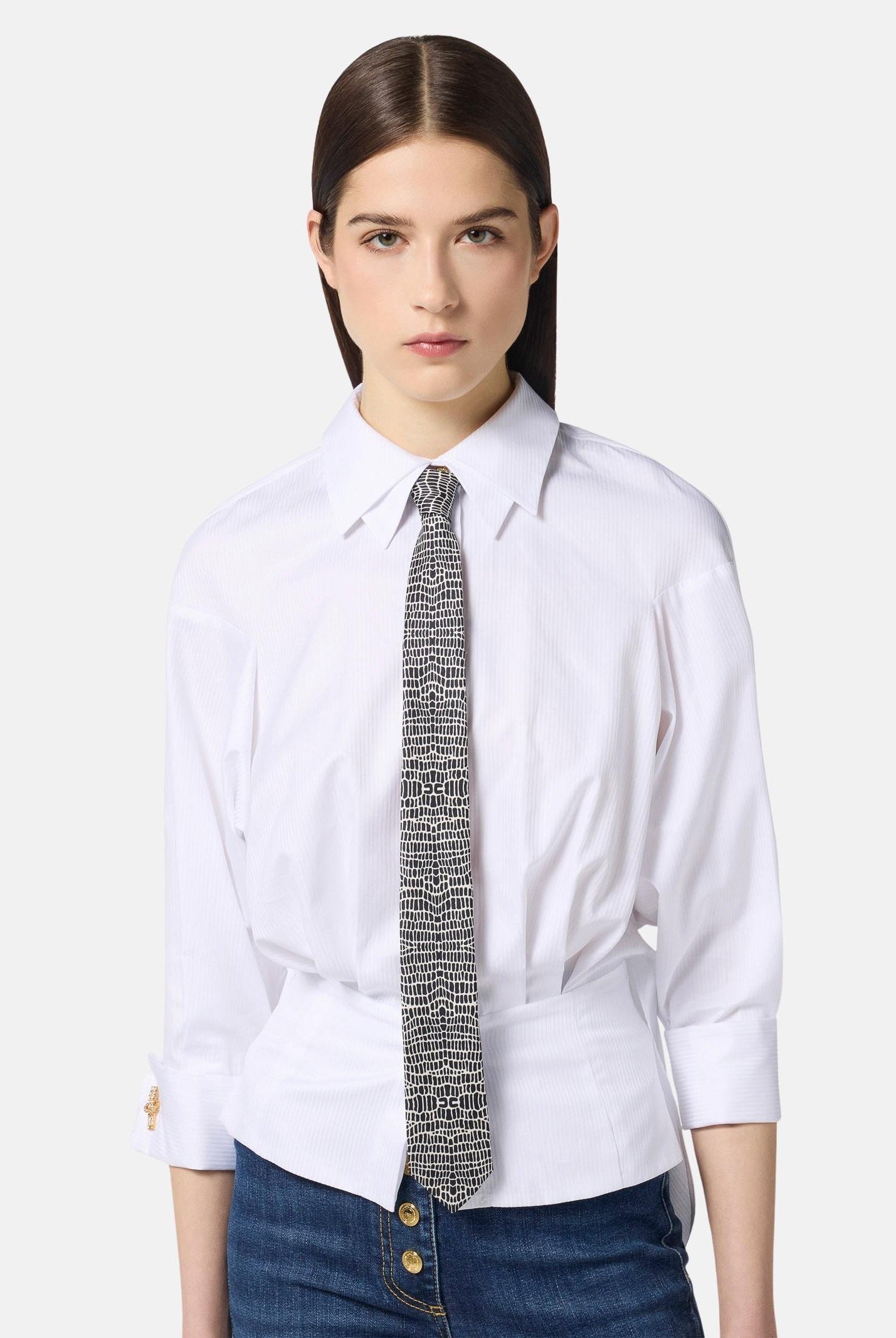 ELISABETTA FRANCHI Cravatta nera e panna da donna con stampa snake CR13L57E2 685 ELISABETTA FRANCHI