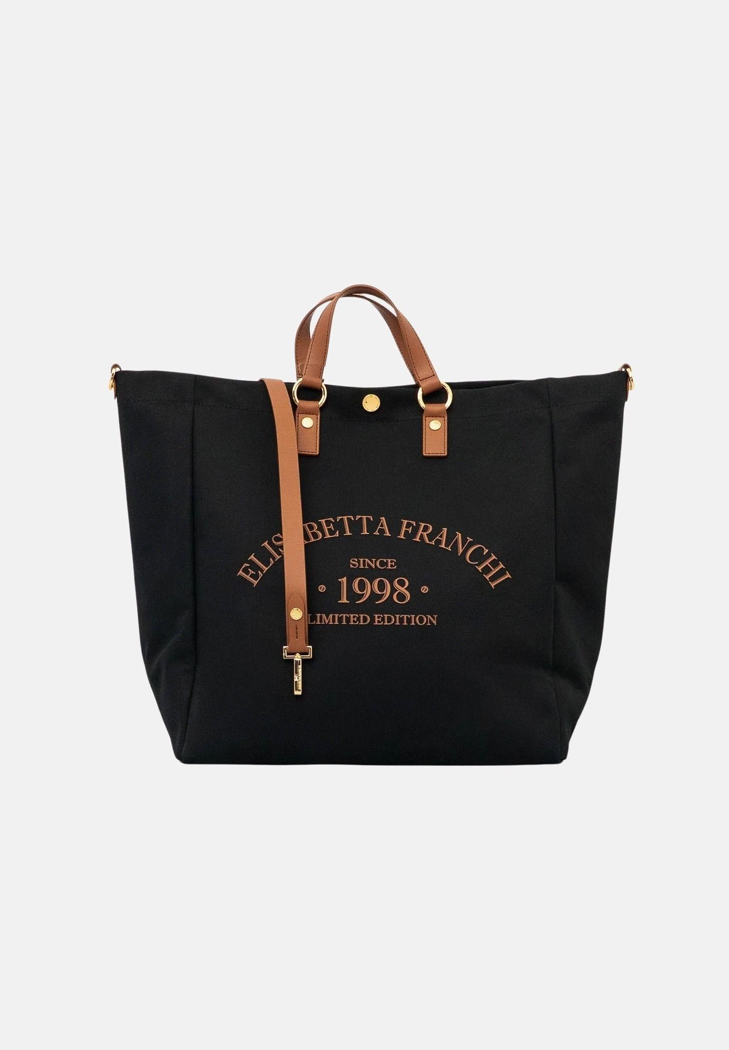 ELISABETTA FRANCHI Borsa mare nera e cuoio da donna con logo BS14A62E2 B58 ELISABETTA FRANCHI