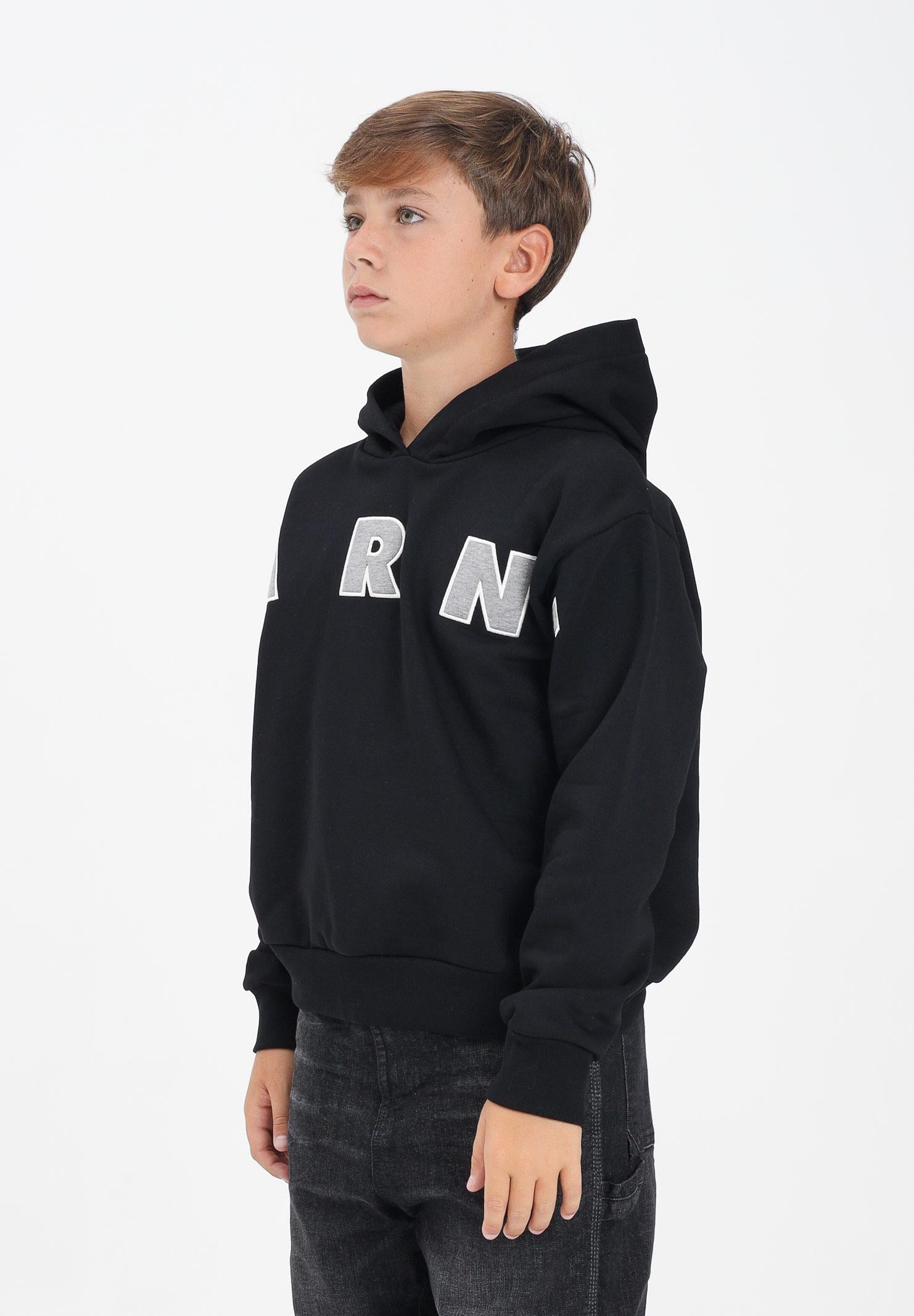 MARNI Felpa con cappuccio nera per donna, ragazzi e bambini rifinita da logo Patch Marni ricamato M01266M00V0 0M90D MARNI