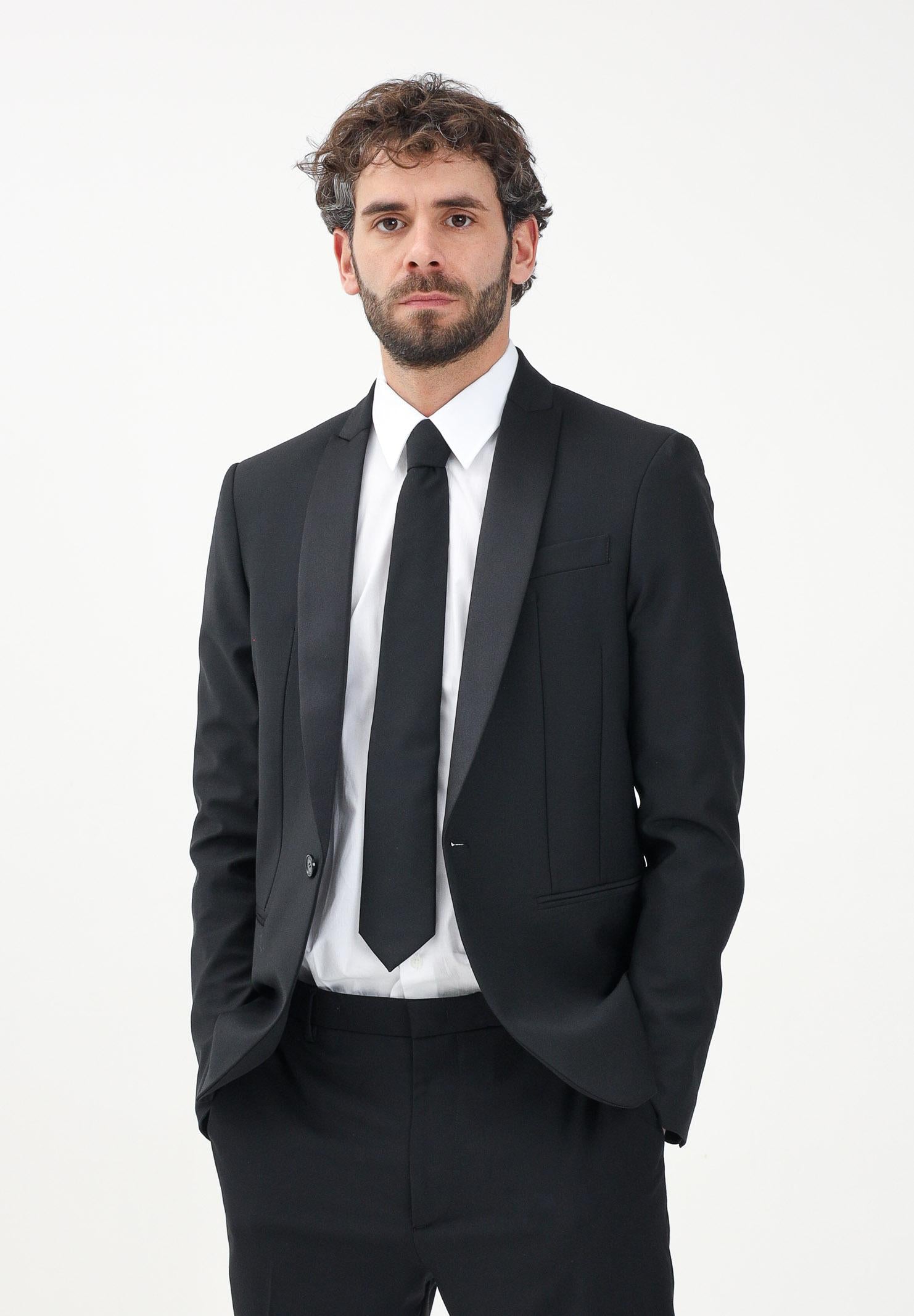 PATRIZIA PEPE Giacca monopetto nera da uomo con rever in raso 5SB661/A1WK J2W2Black - Black PATRIZIA PEPE