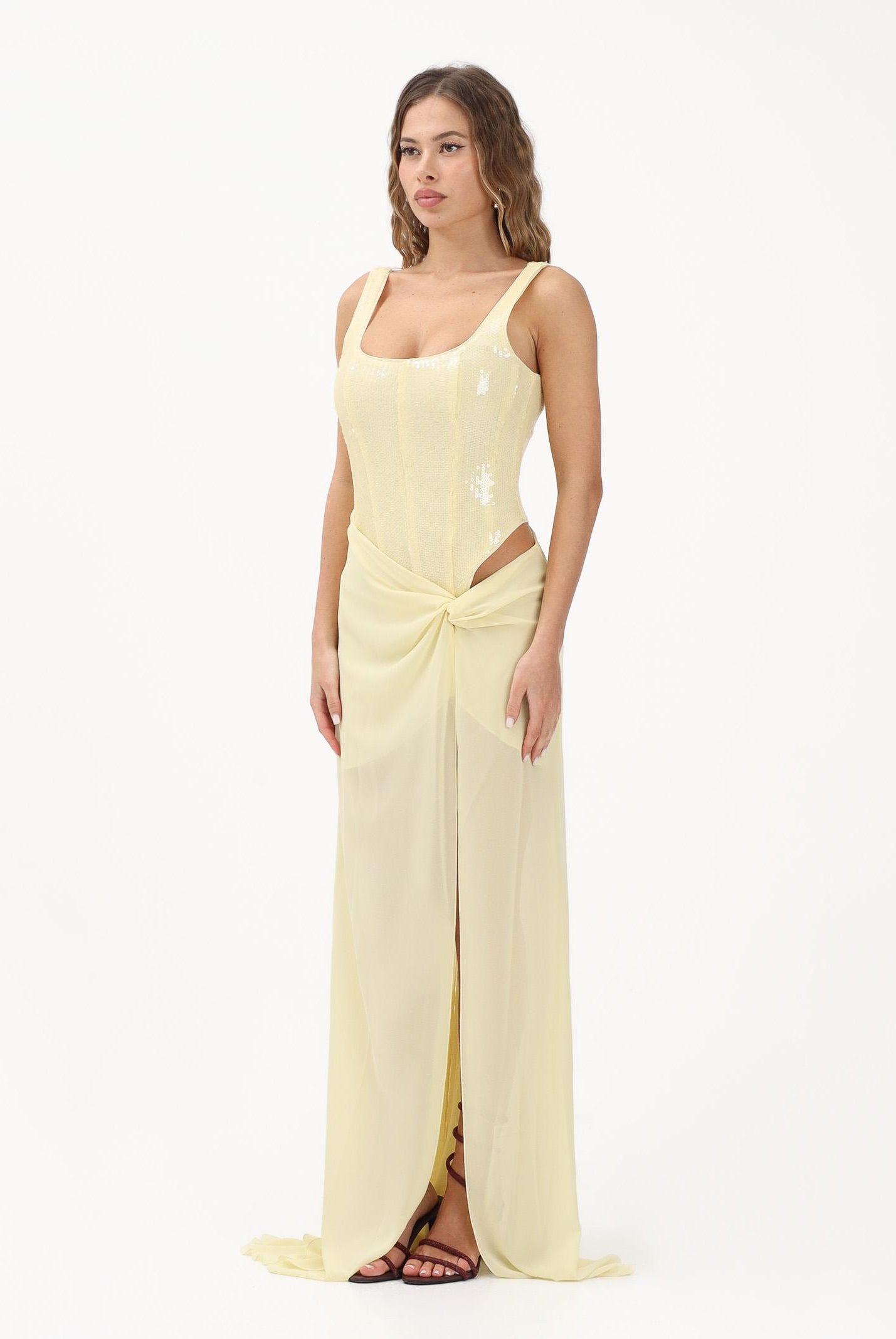 PATRIZIA PEPE Abito lungo giallo da donna con bustier in paillettes 8A1629J401 Y478 PATRIZIA PEPE