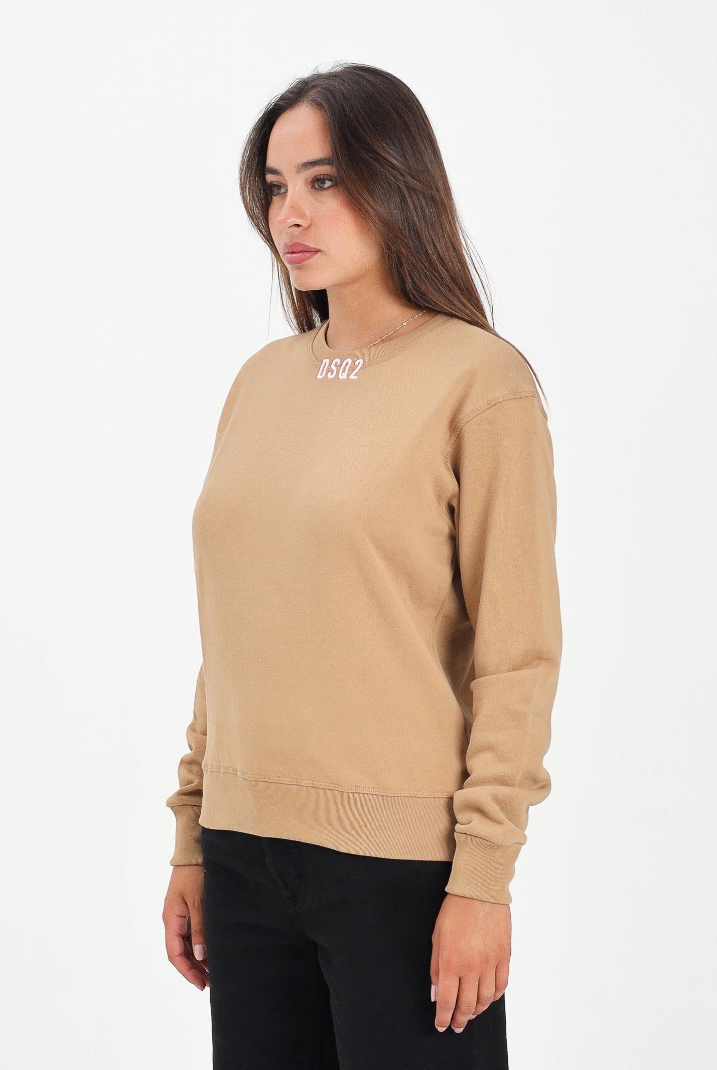 DSQUARED2 Felpa girocollo beige per donna, ragazze e bambine con logo DSQ2 DQ3017D0AEY DQ721 DSQUARED2