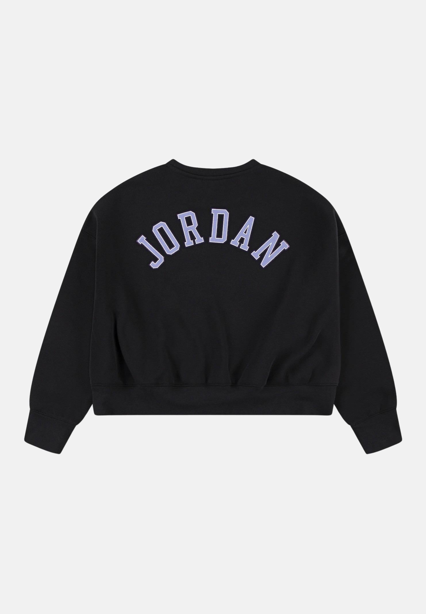 JORDAN Felpa girocollo nera da bambina con patch e logo 45F195 023 JORDAN