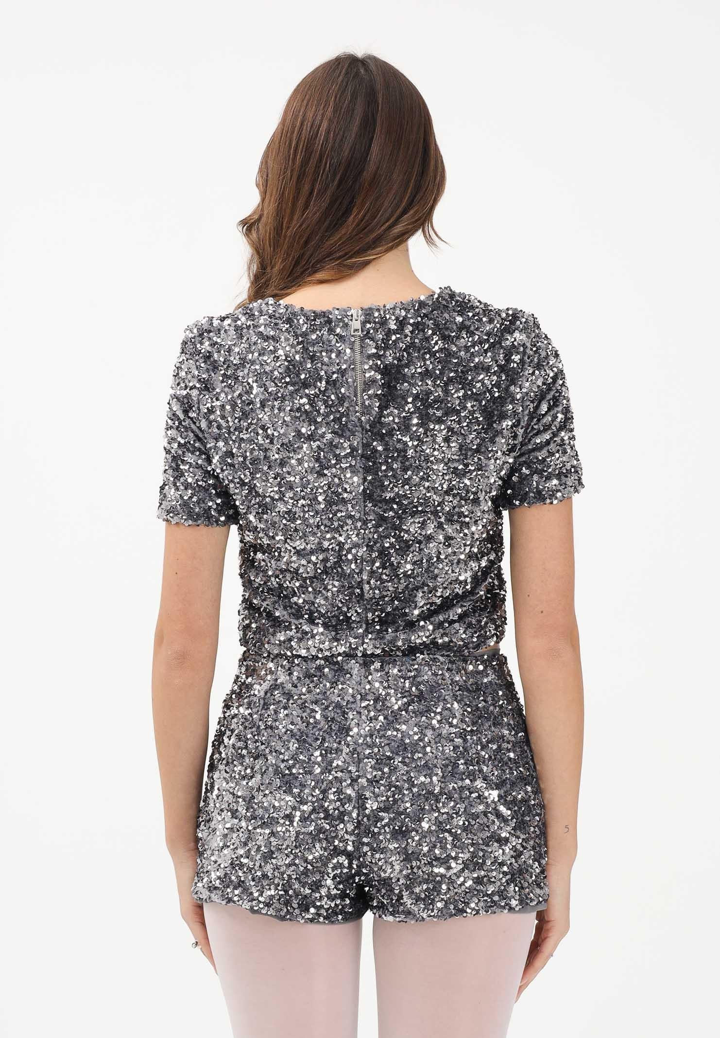 VICOLO T-shirt a manica corta grigia da donna ricoperta di strass TF0455 AR VICOLO