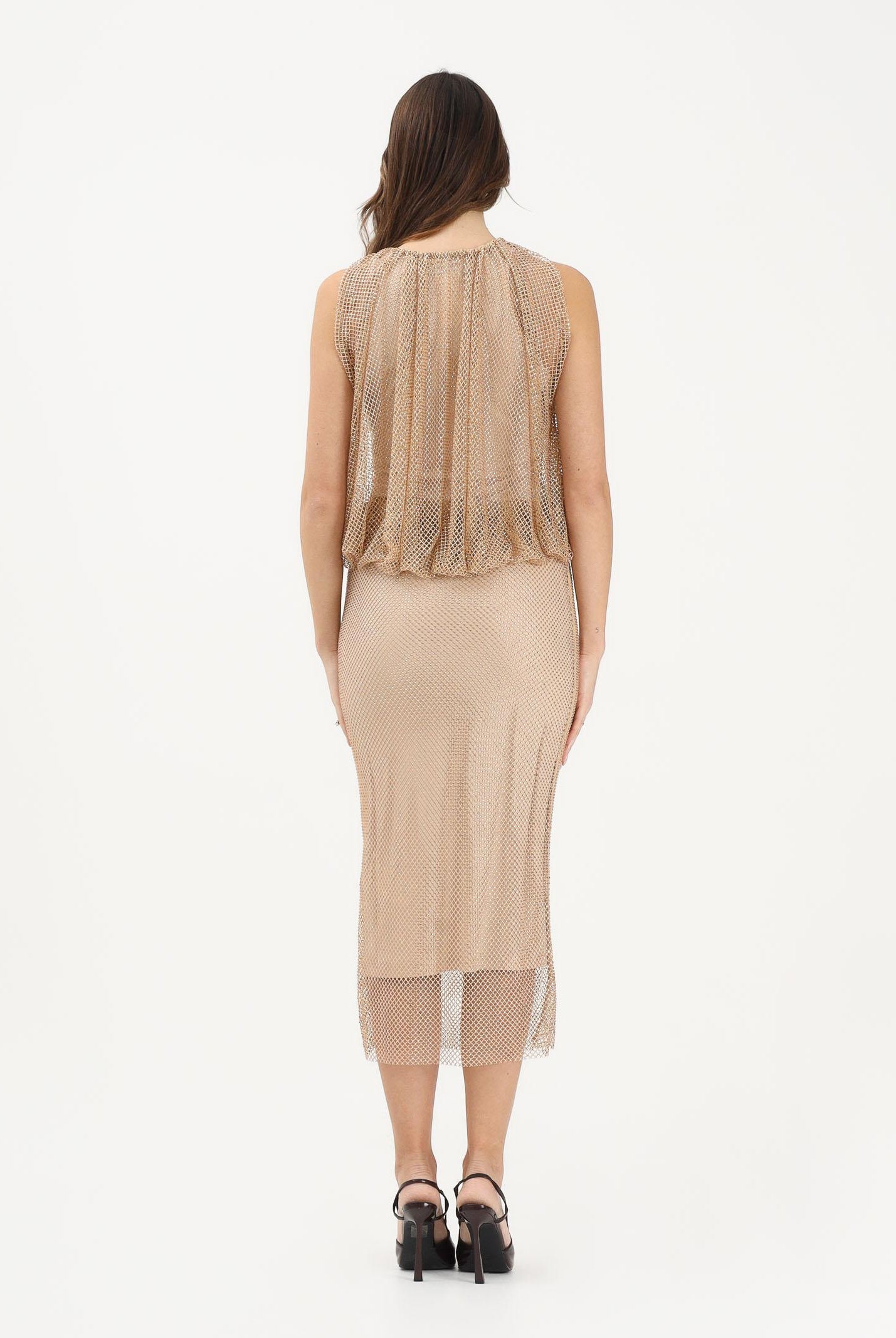 SPORTMAX Abito midi SPXPAPPA oro da donna in rete con strass 2612621071600 003 SPORTMAX