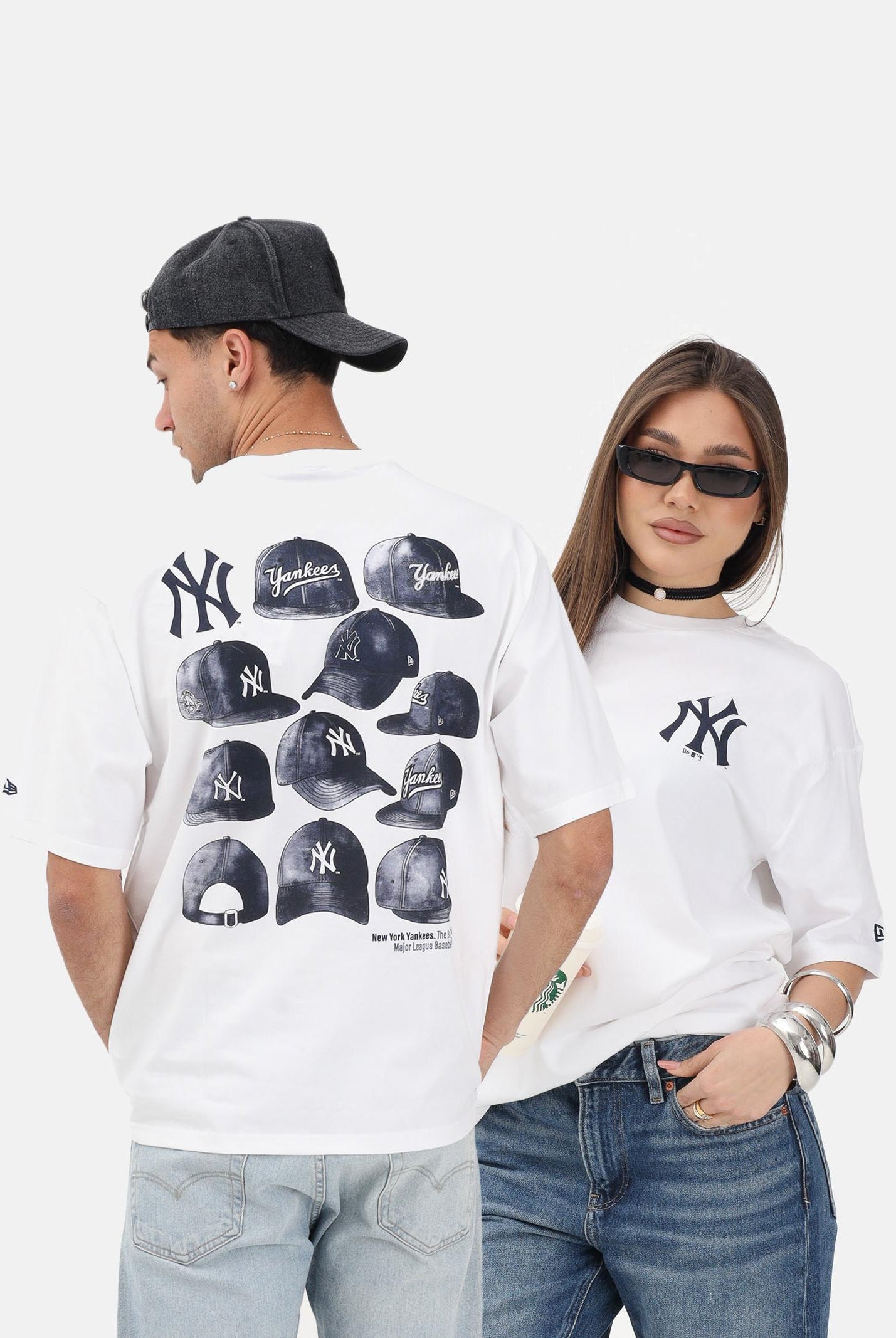 NEW ERA T-shirt a manica corta Oversized New York Yankees MLB Cap Graphic bianca per uomo e donna 60856148 . NEW ERA