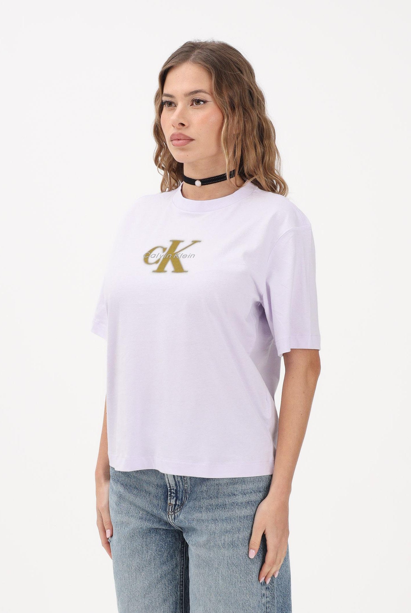 CALVIN KLEIN JEANS T-shirt a manica corta lilla da donna con logo LV047F800G 3OQ CALVIN KLEIN JEANS