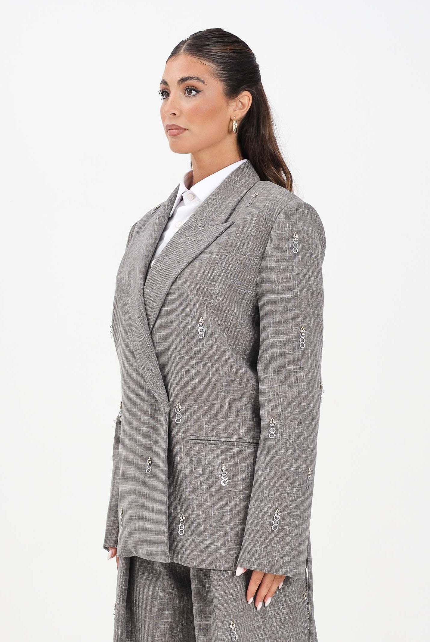 SIMONA CORSELLINI Giacca grigia da donna con applicazioni metalliche A25CPGI00301-C00232 V0000 SIMONA CORSELLINI