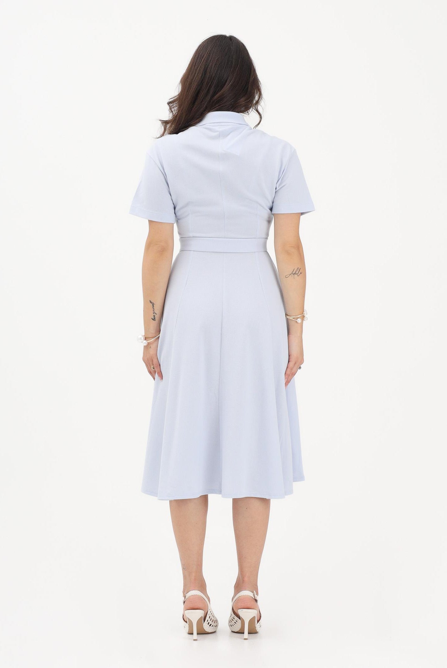 LACOSTE Abito midi azzurro da donna in mini piqué EF9621 J2G LACOSTE