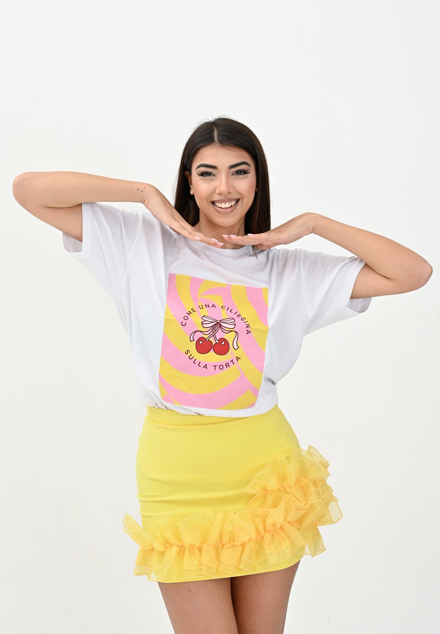 SANTAS T-shirt a manica corta bianca da donna con stampa CILIEGIA BIANCO SANTAS