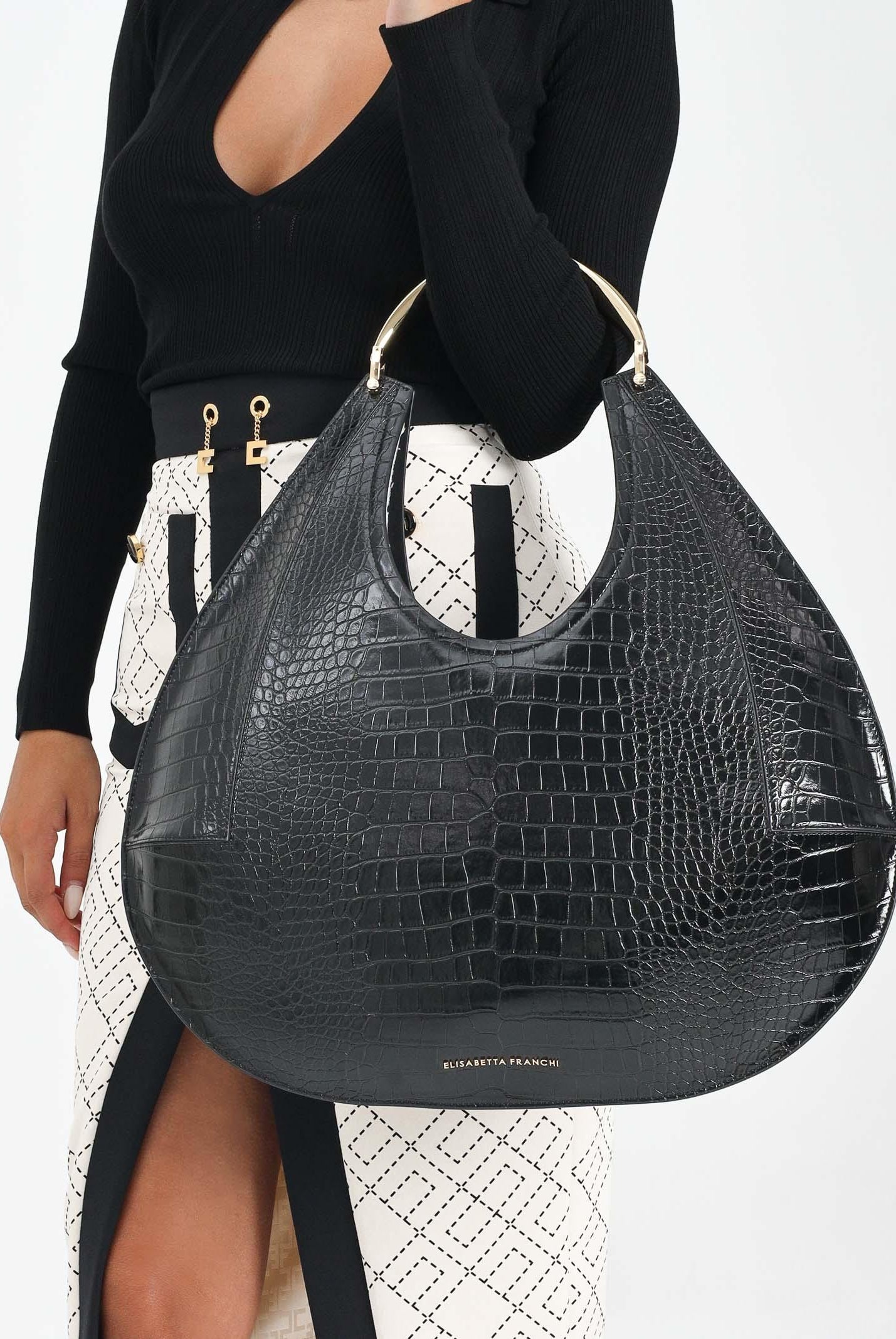 ELISABETTA FRANCHI Shopper nera da donna con stampa cocco BS27A56E2 110 ELISABETTA FRANCHI