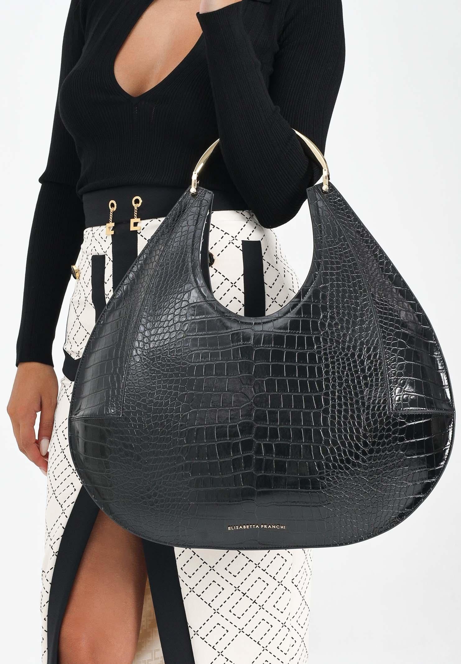 ELISABETTA FRANCHI Shopper nera da donna con stampa cocco BS27A56E2 110 ELISABETTA FRANCHI