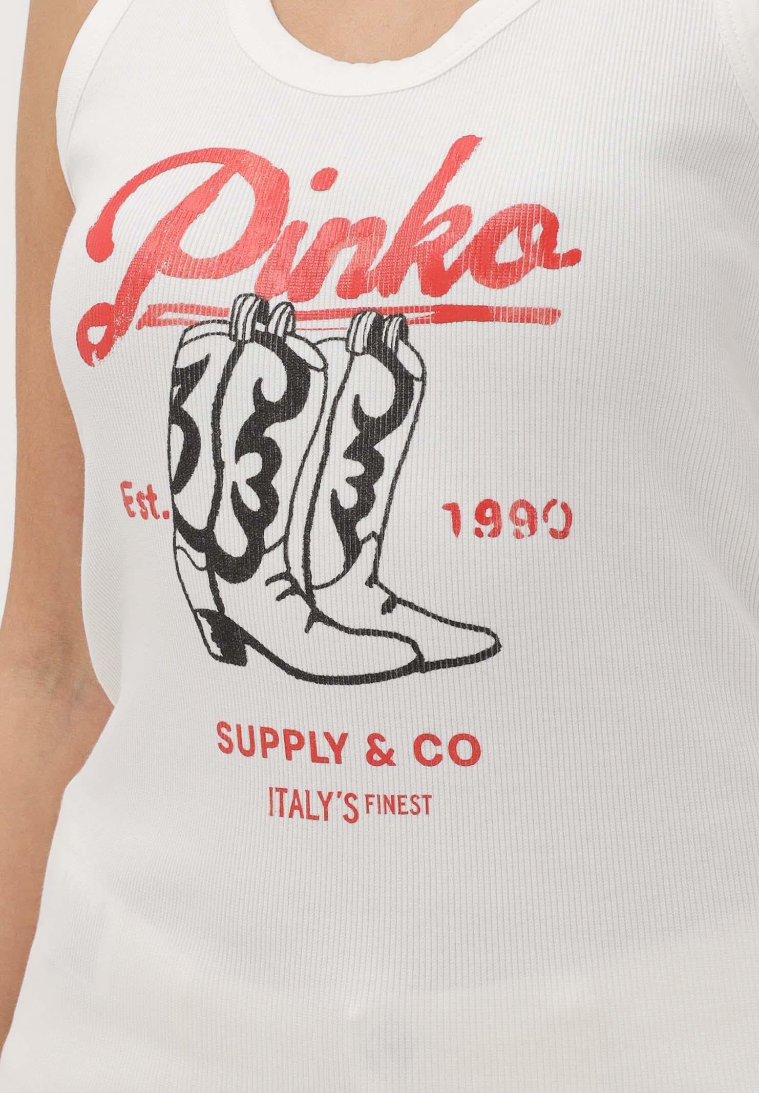 PINKO Canotta bianca da donna con stampa vintage 106901A3BX Z05 PINKO