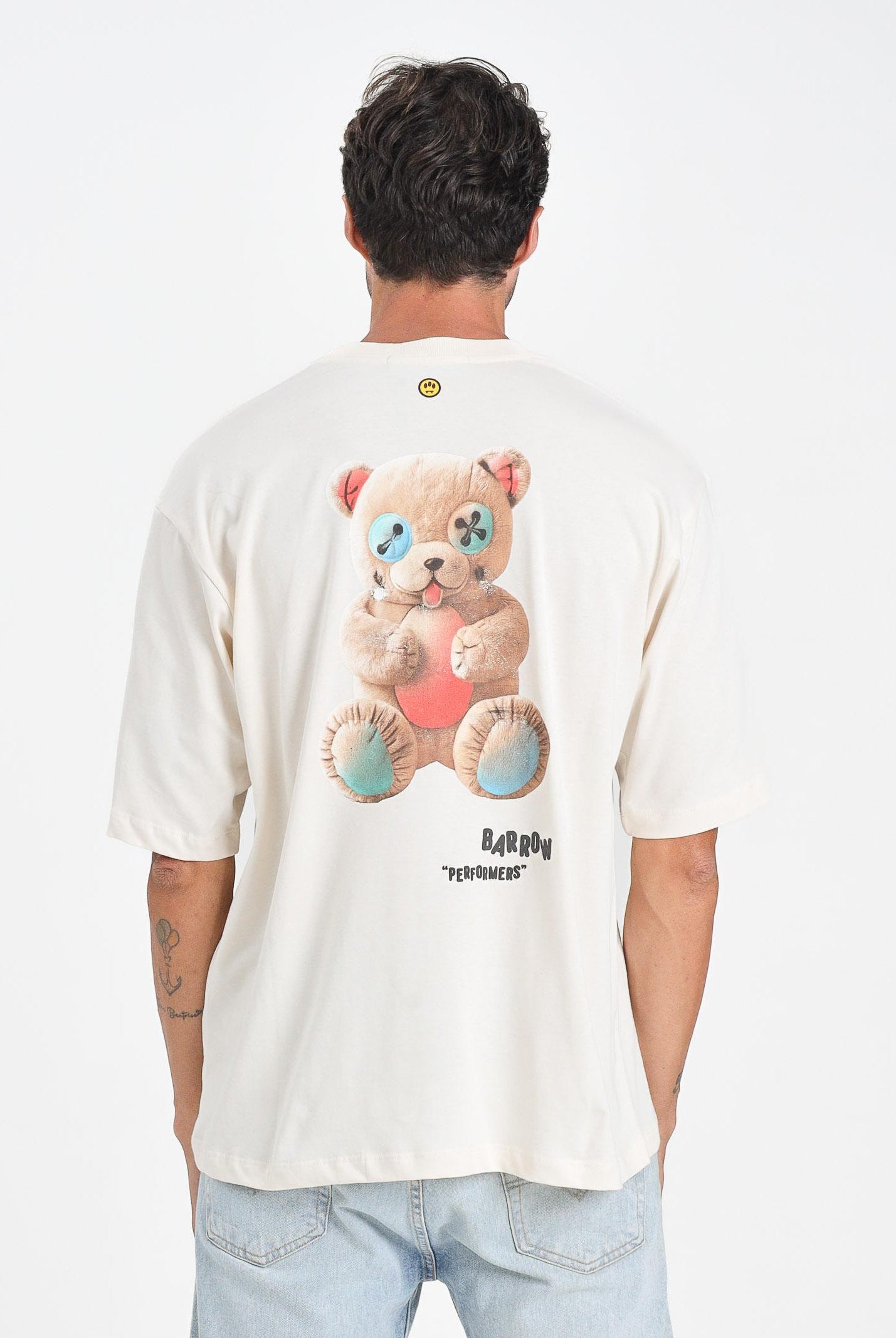 BARROW T-shirt a manica corta color crema per uomo e donna con maxi stampa sul retro F5BWUATH049 013 BARROW