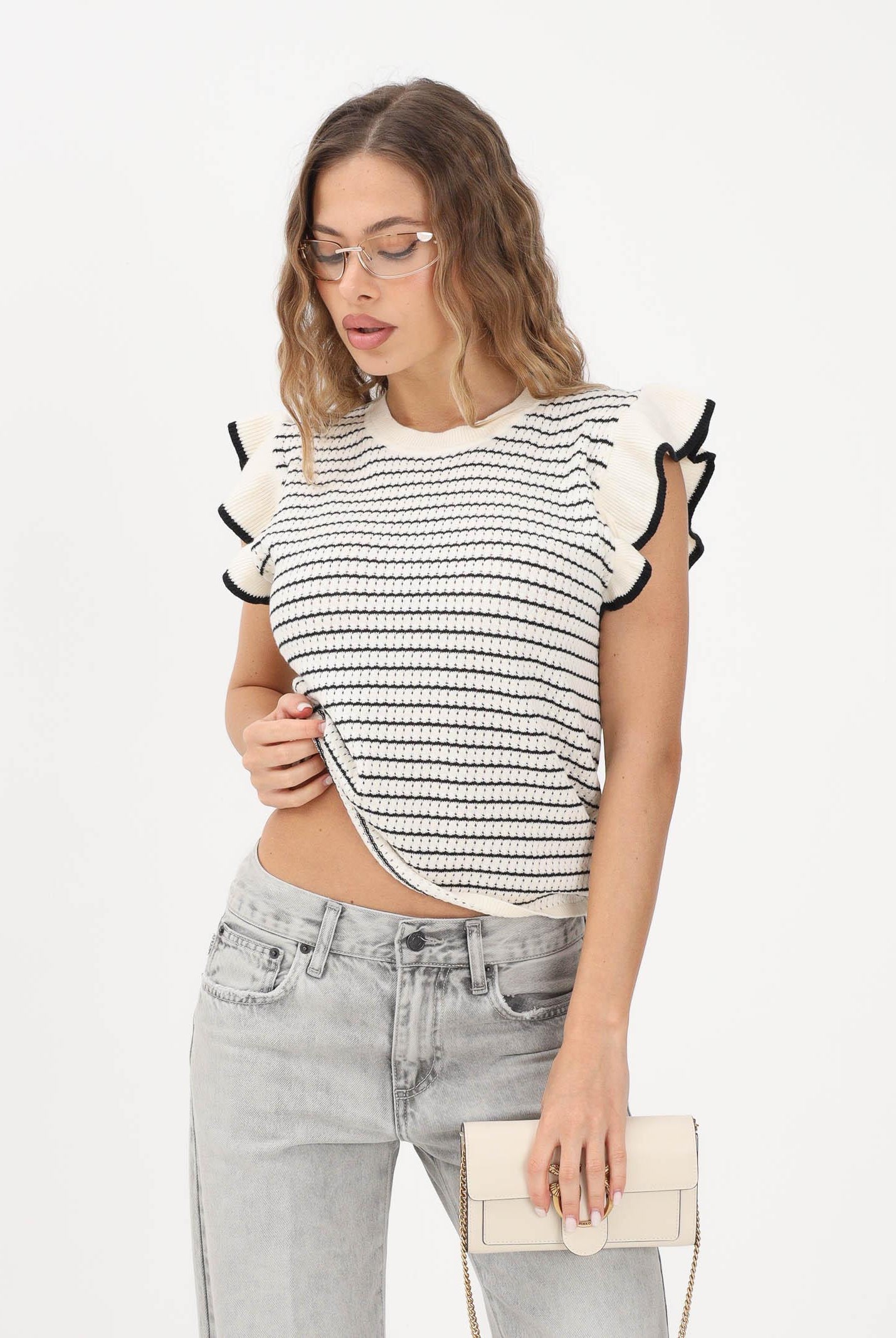 JDY Top in maglia panna da donna con motivo a righe 15360345 CLDAWBL JDY