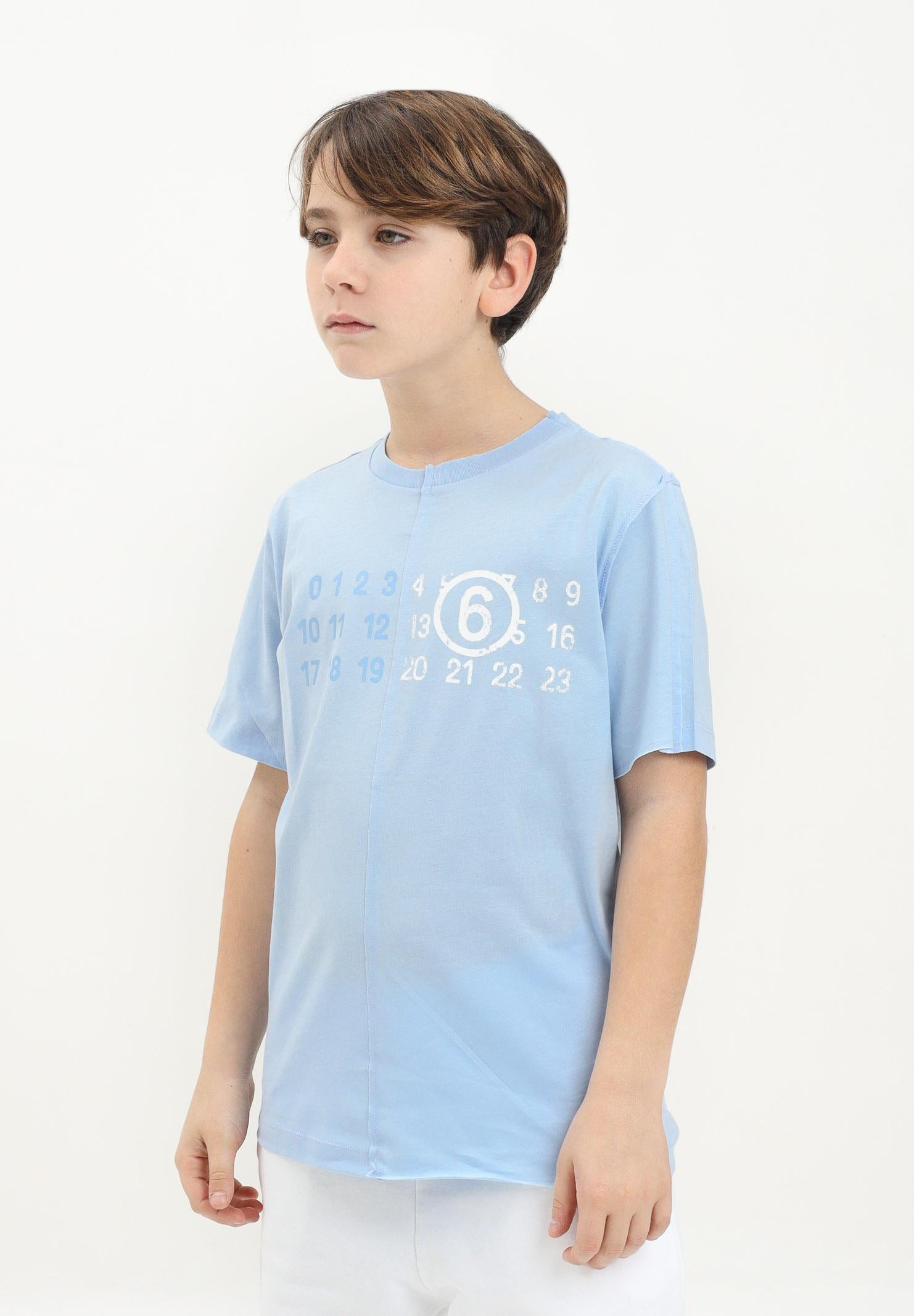 MAISON MARGIELA T-shirt a manica corta azzurra per donna, ragazzi e bambini con grafica "Stamp Numbers" M60775MM04I M6807 MAISON MARGIELA