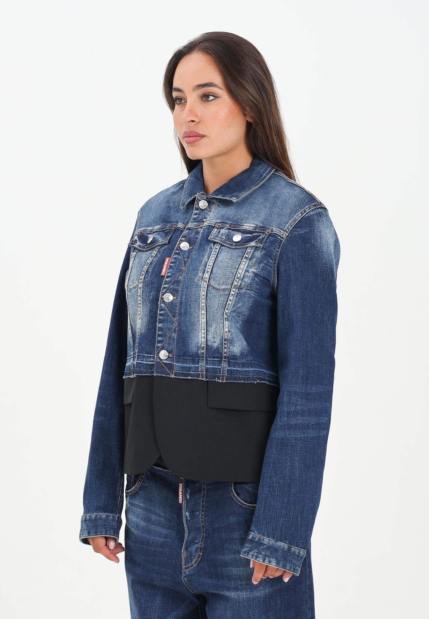 DSQUARED2 Giubbotto di jeans in denim blu per donna, ragazzi e bambini con parte inferiore stile blazer DQ3049D0AEZ DQ01 DSQUARED2