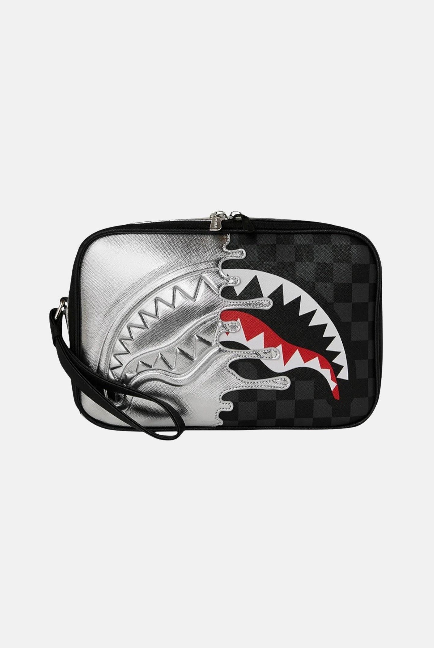 SPRAYGROUND Pochette Silver Side Drip argento e nera per uomo e donna 910B8928NSZ . SPRAYGROUND