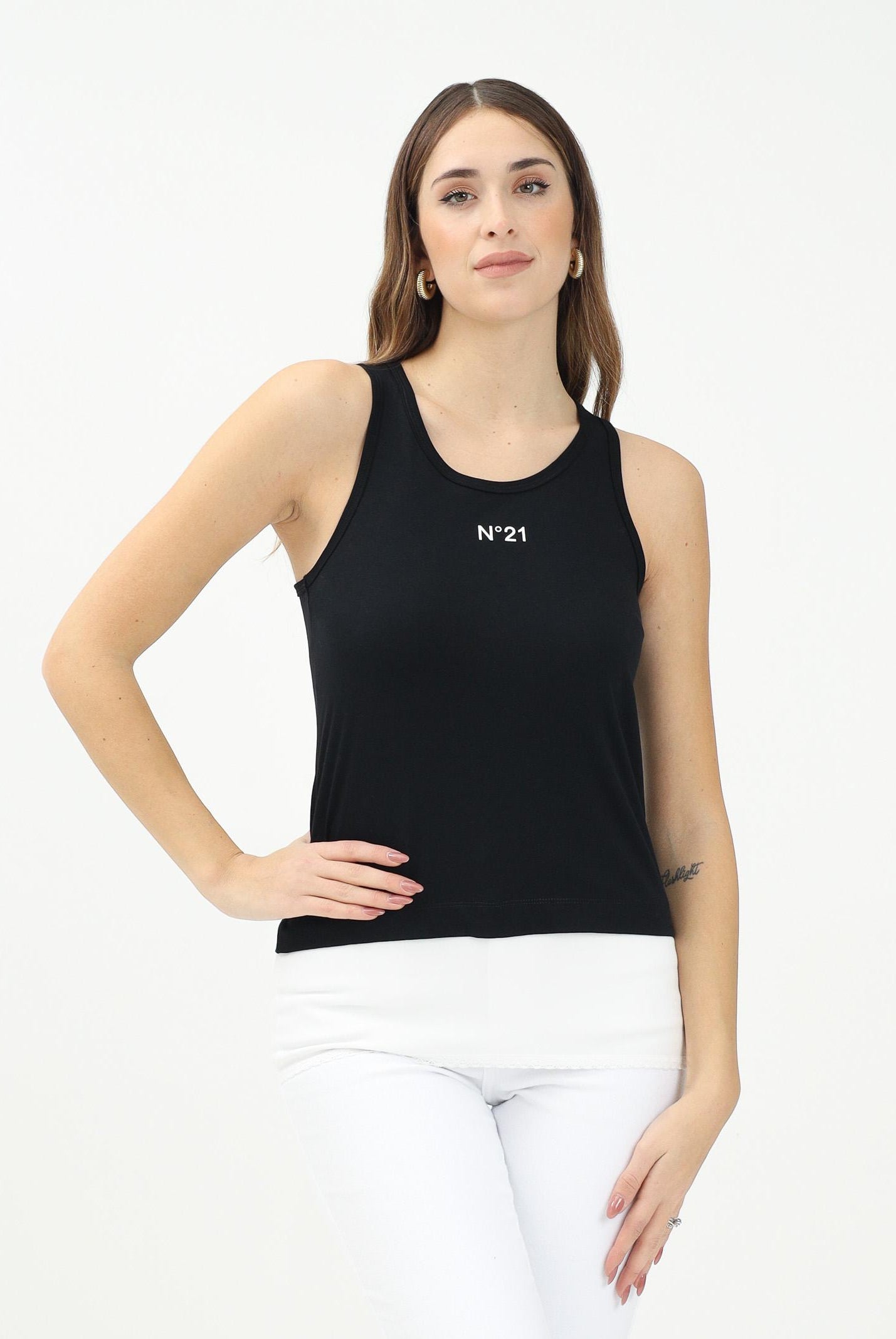 N21 Canotta nera per donna e bambina con stampa logo N2102FN0153 0N900 N21