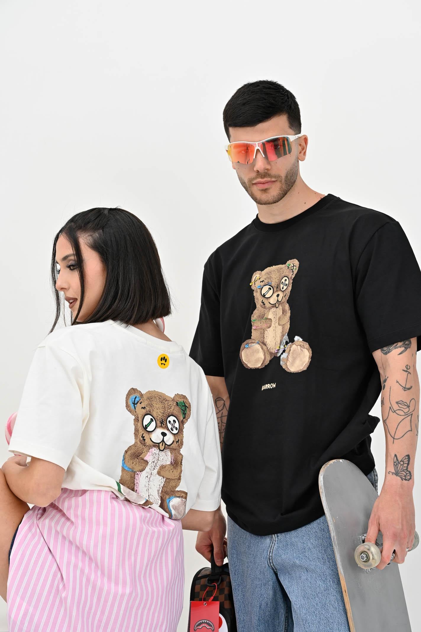 BARROW T-shirt a manica corta bianca per uomo e donna con stampa teddy S5BWUATH150 002 BARROW