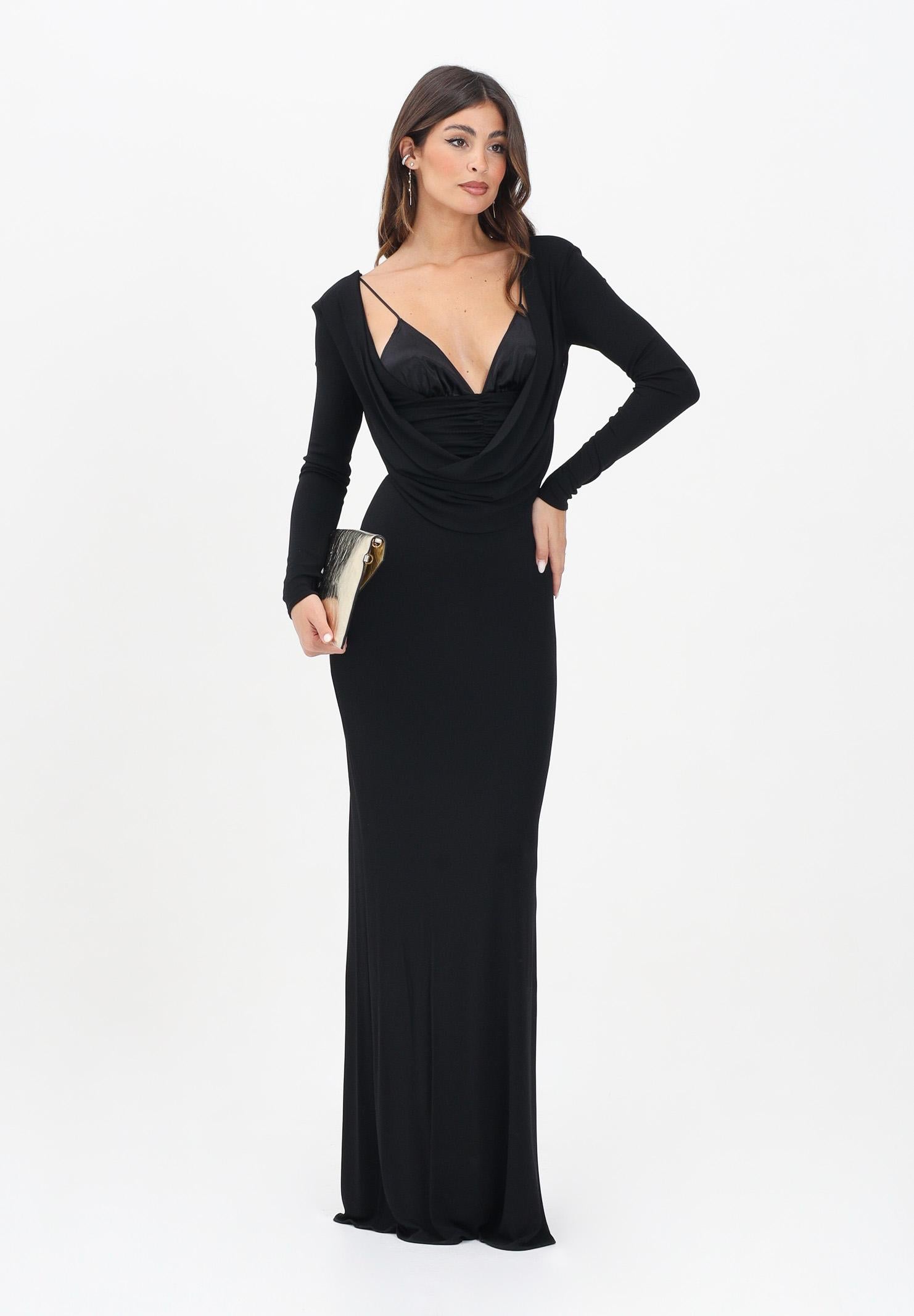 ELISABETTA FRANCHI Abito lungo nero da donna in jersey crêpe fluido<BR/> ABR0356E2 110 ELISABETTA FRANCHI