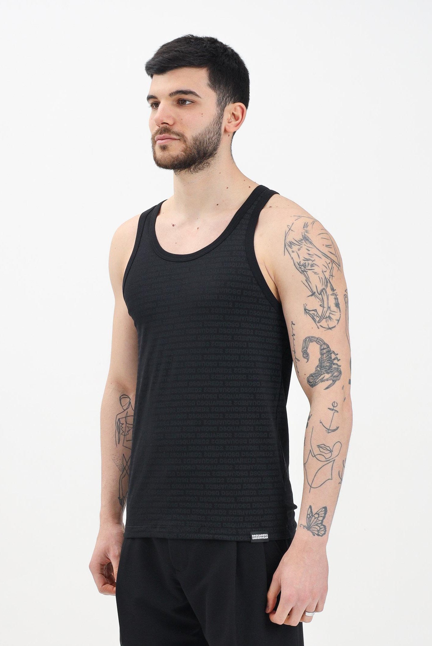 DSQUARED2 Canotta nera da uomo con logo all-over D9D095510 001 DSQUARED2