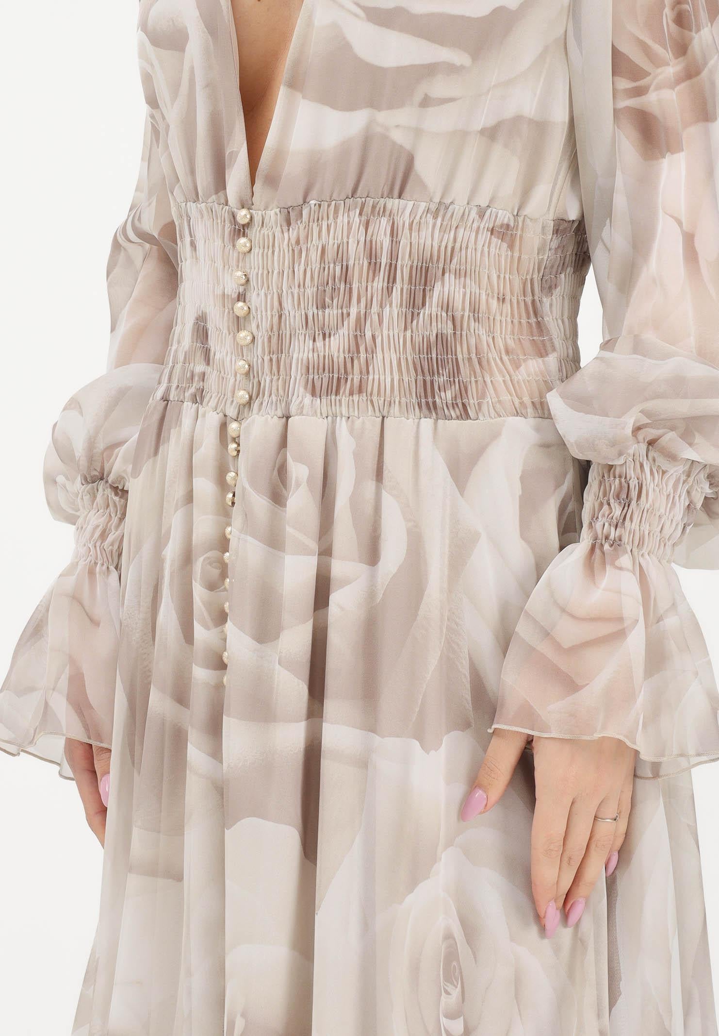 SHIT Abito lungo beige da donna con delicata fantasia floreale SH26052 NURO SHIT