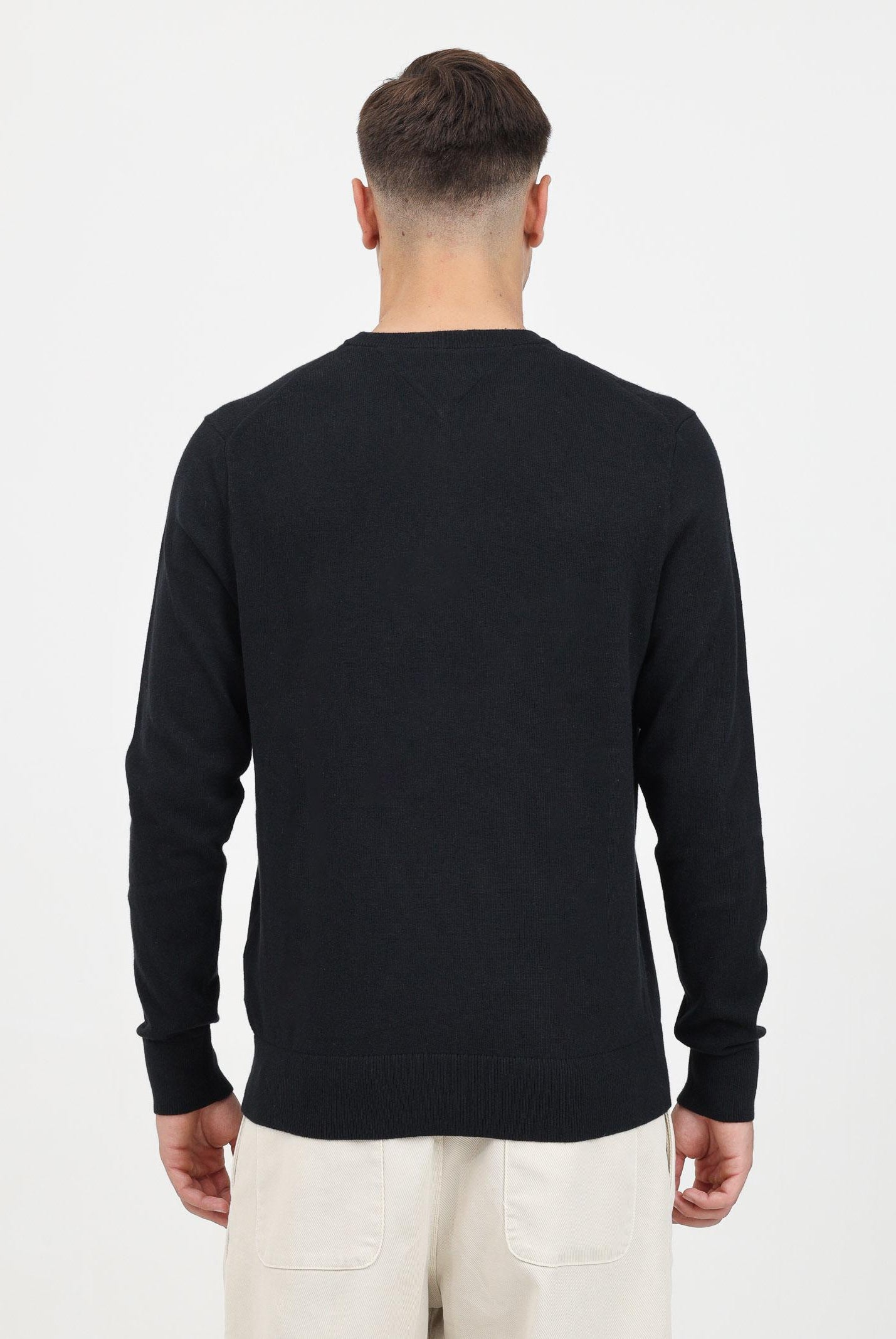 TOMMY HILFIGHER Maglioncino girocollo nero da uomo con ricamo logo MW0MW28046BDS . TOMMY HILFIGER